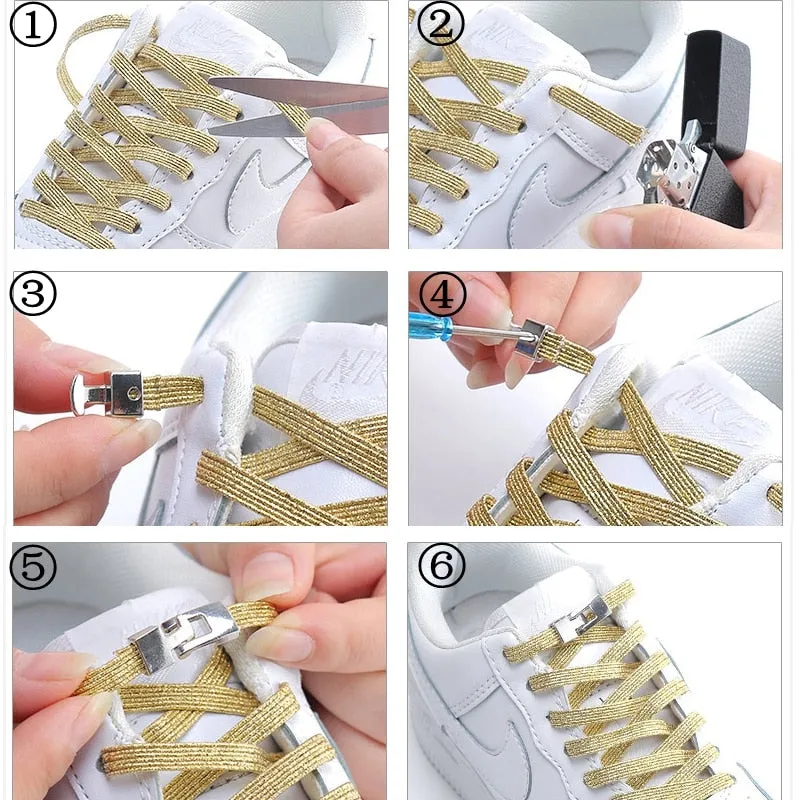 1 Pair Shiny Interlocking Elastic Shoelaces