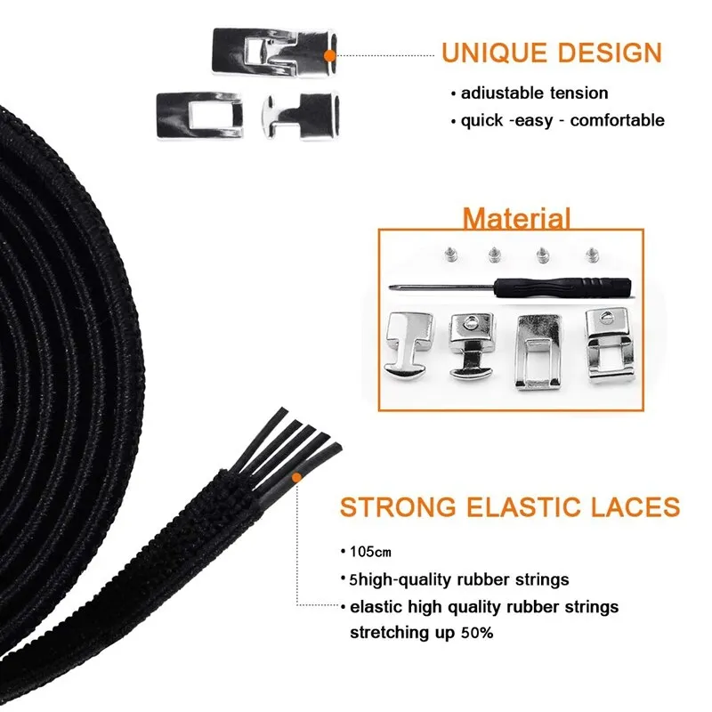 1 Second Quick Elastic Shoelaces Flat Shoe laces No Tie