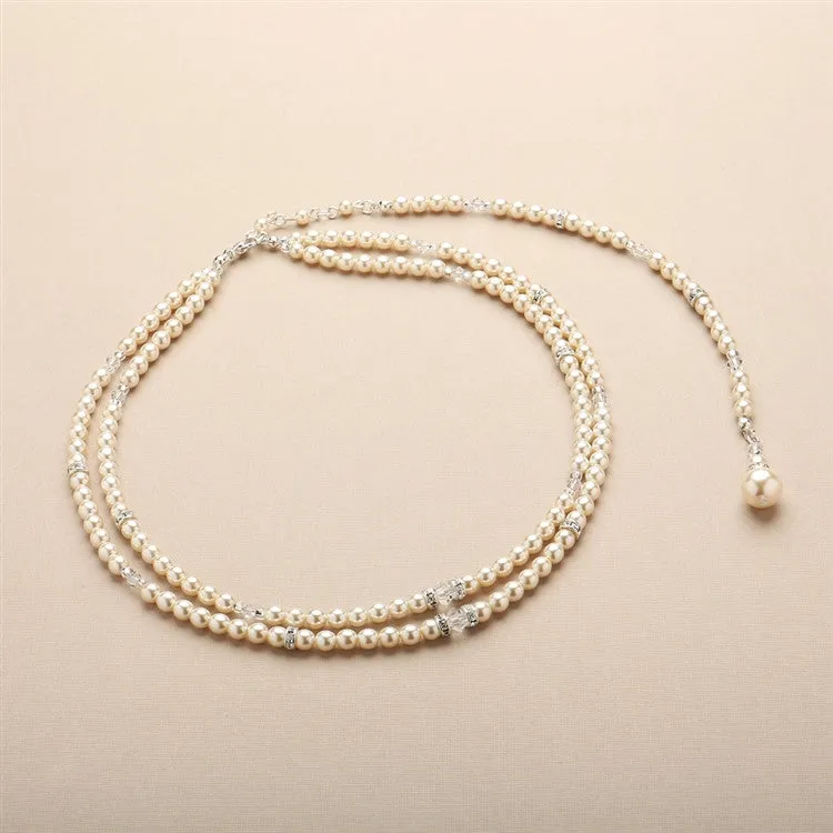 2-Row Glass Pearl Bridal Back Necklace with Dramatic Backdrop 4472N-LTI-S