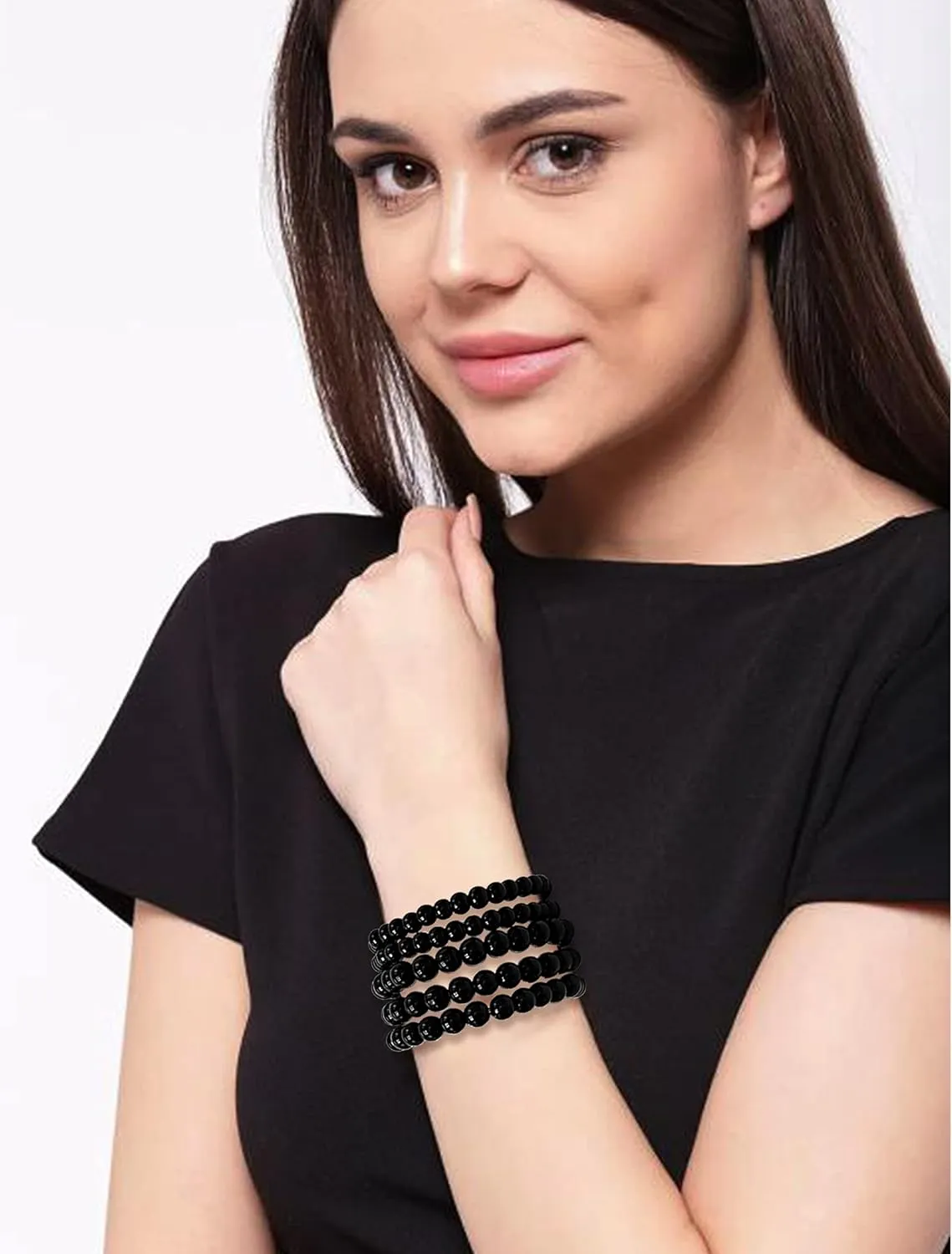 5 Pcs Faux Pearl Bracelet Set for Women Beaded Stretch Strand Bracelets for Bridesmaid,Bridal,Party Jewelry
