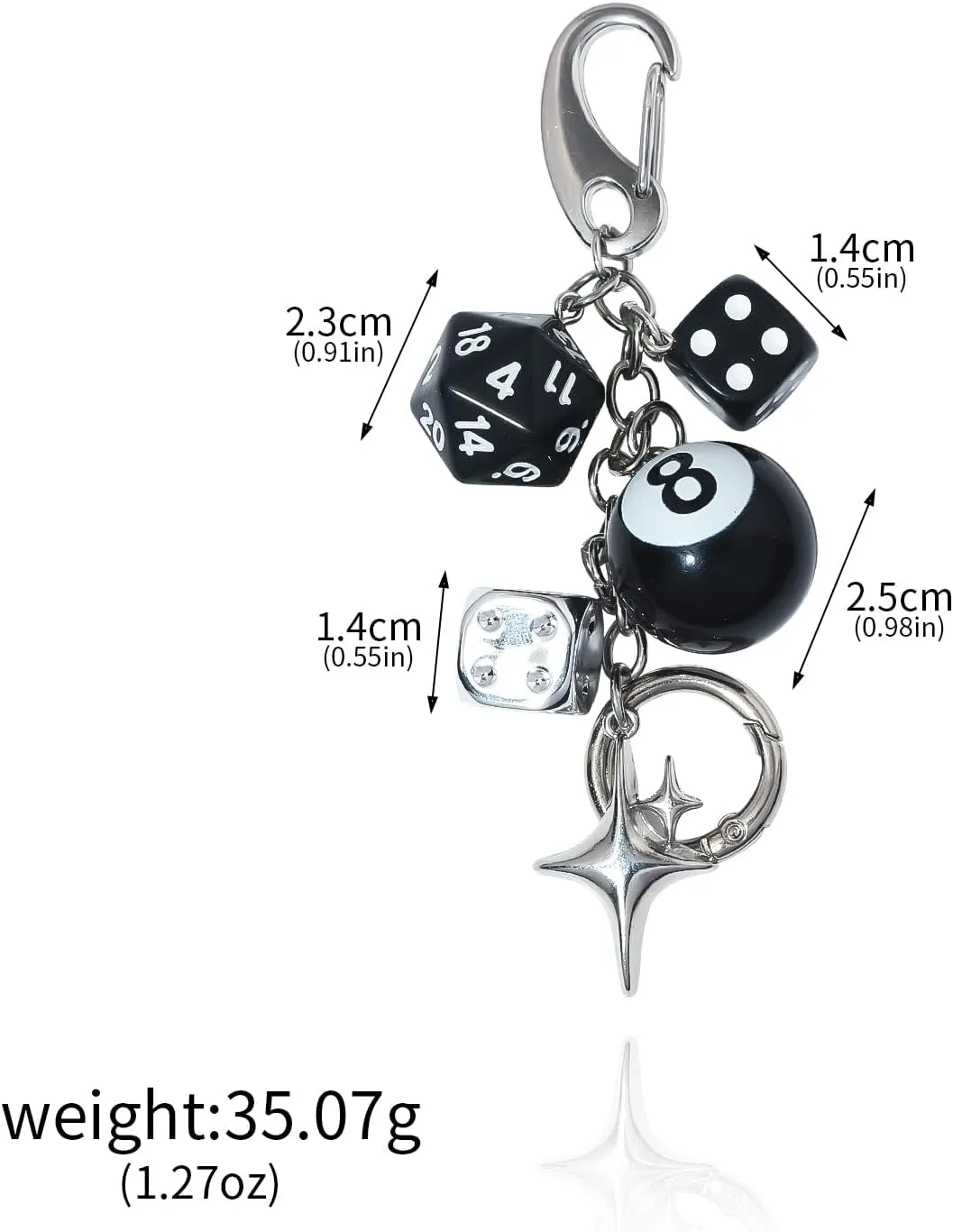 8 Ball Dice Charm Keychain - Cute Bag Purse Handbag Accessories - Y2K Aesthetic Key Chain for Women Men