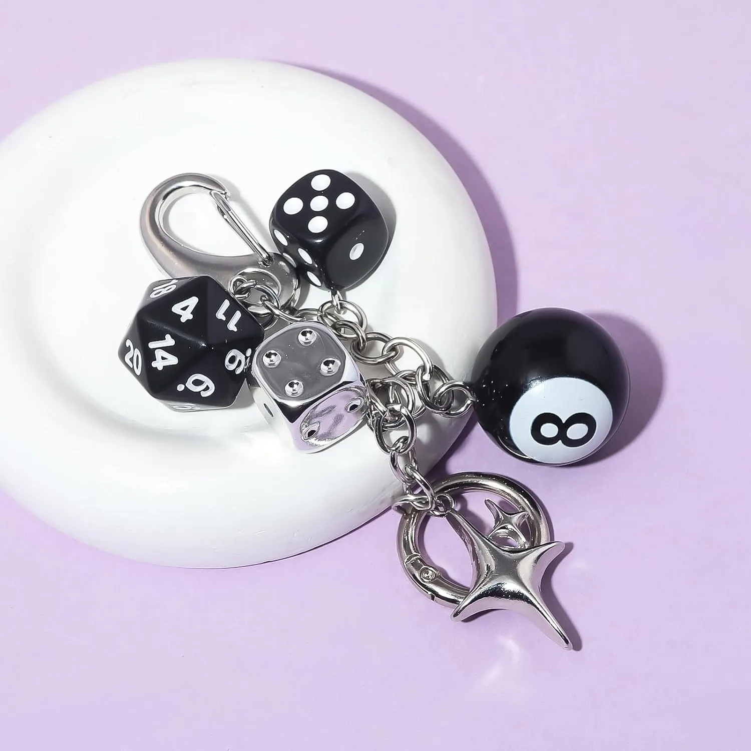 8 Ball Dice Charm Keychain - Cute Bag Purse Handbag Accessories - Y2K Aesthetic Key Chain for Women Men