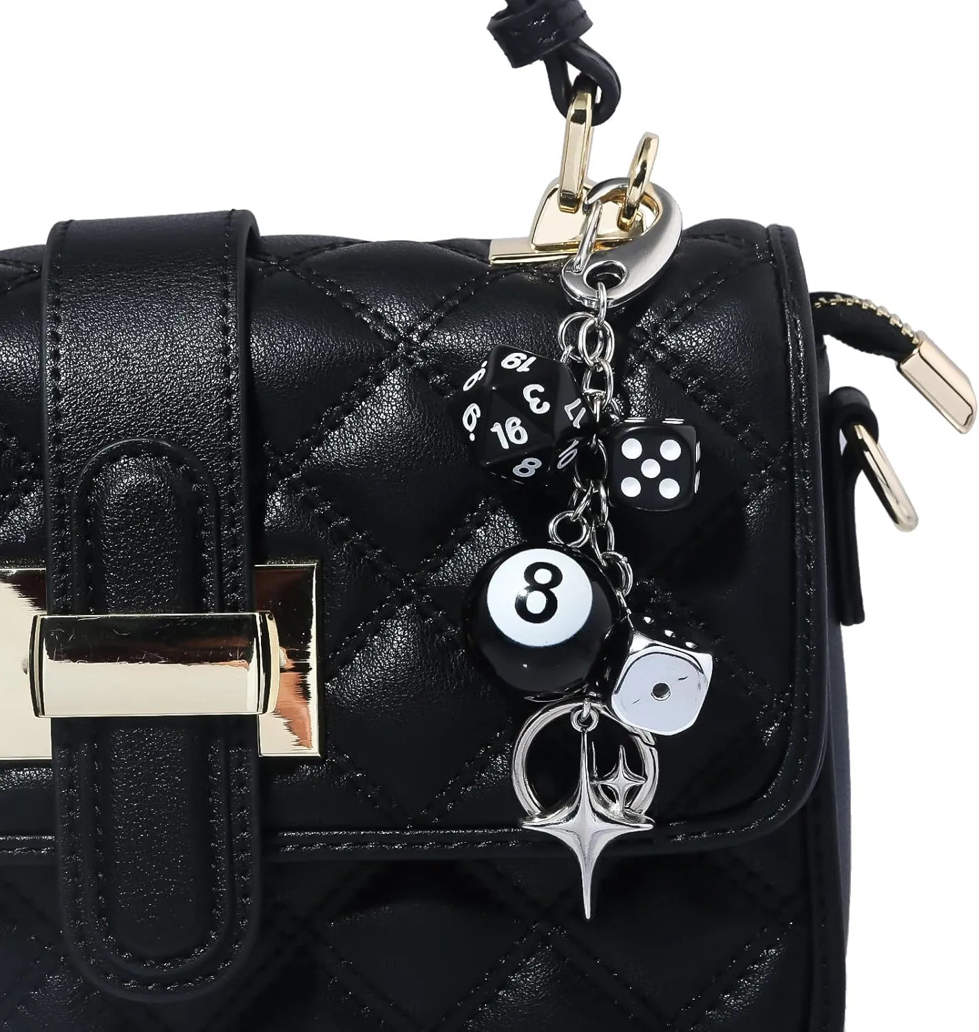8 Ball Dice Charm Keychain - Cute Bag Purse Handbag Accessories - Y2K Aesthetic Key Chain for Women Men