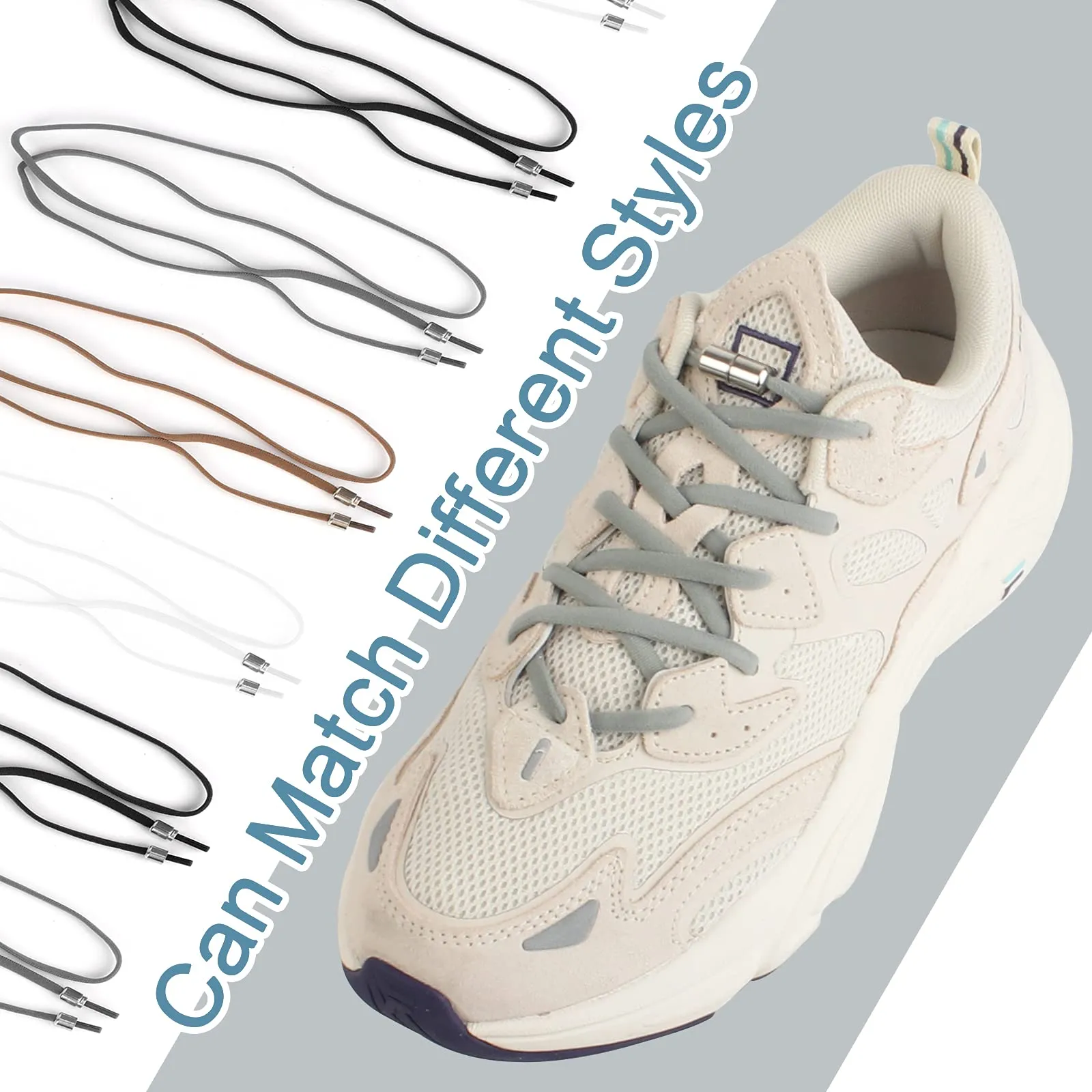 8 Pairs No Tie Elastic Shoe Laces with Metal Buckles, Universal Running Laces Tieless Laces for All Kinds of Shoes Laces Replacement