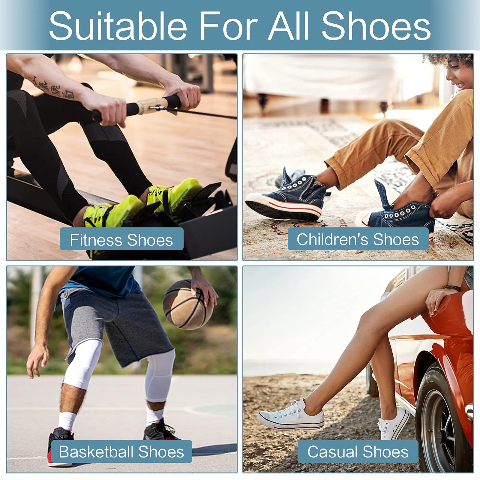 8 Pairs No Tie Elastic Shoe Laces with Metal Buckles, Universal Running Laces Tieless Laces for All Kinds of Shoes Laces Replacement