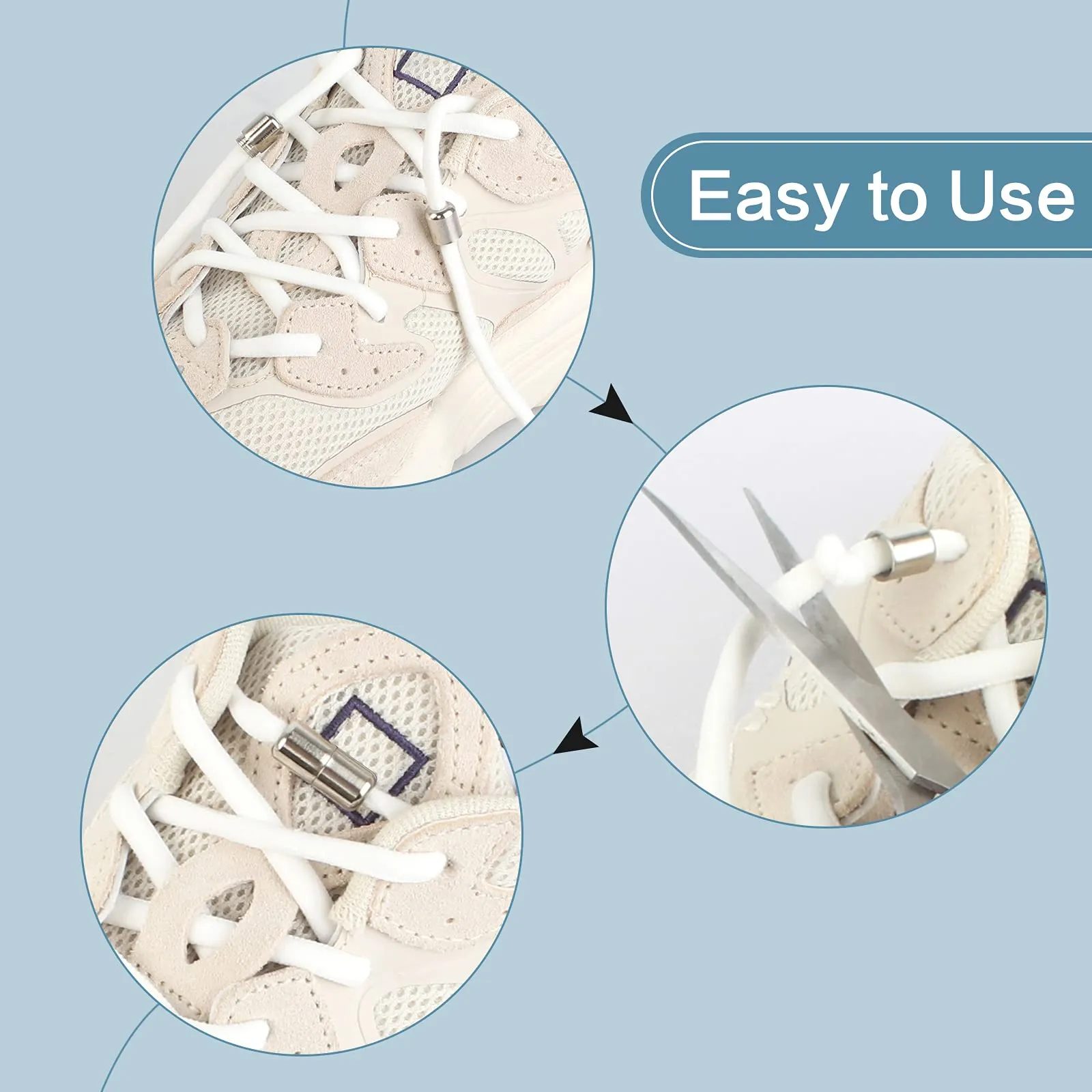 8 Pairs No Tie Elastic Shoe Laces with Metal Buckles, Universal Running Laces Tieless Laces for All Kinds of Shoes Laces Replacement