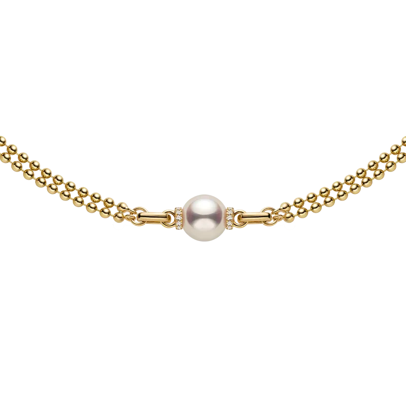 Akoya Saltwater Pearl 18K Gold Diamond Double-Layer Luster Chain Necklace