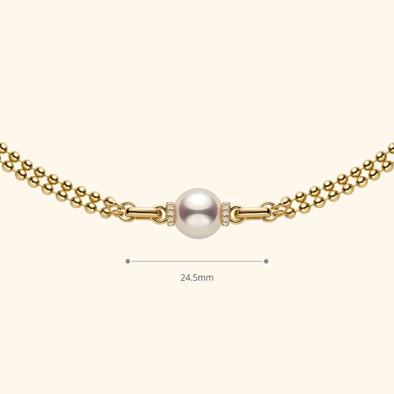 Akoya Saltwater Pearl 18K Gold Diamond Double-Layer Luster Chain Necklace