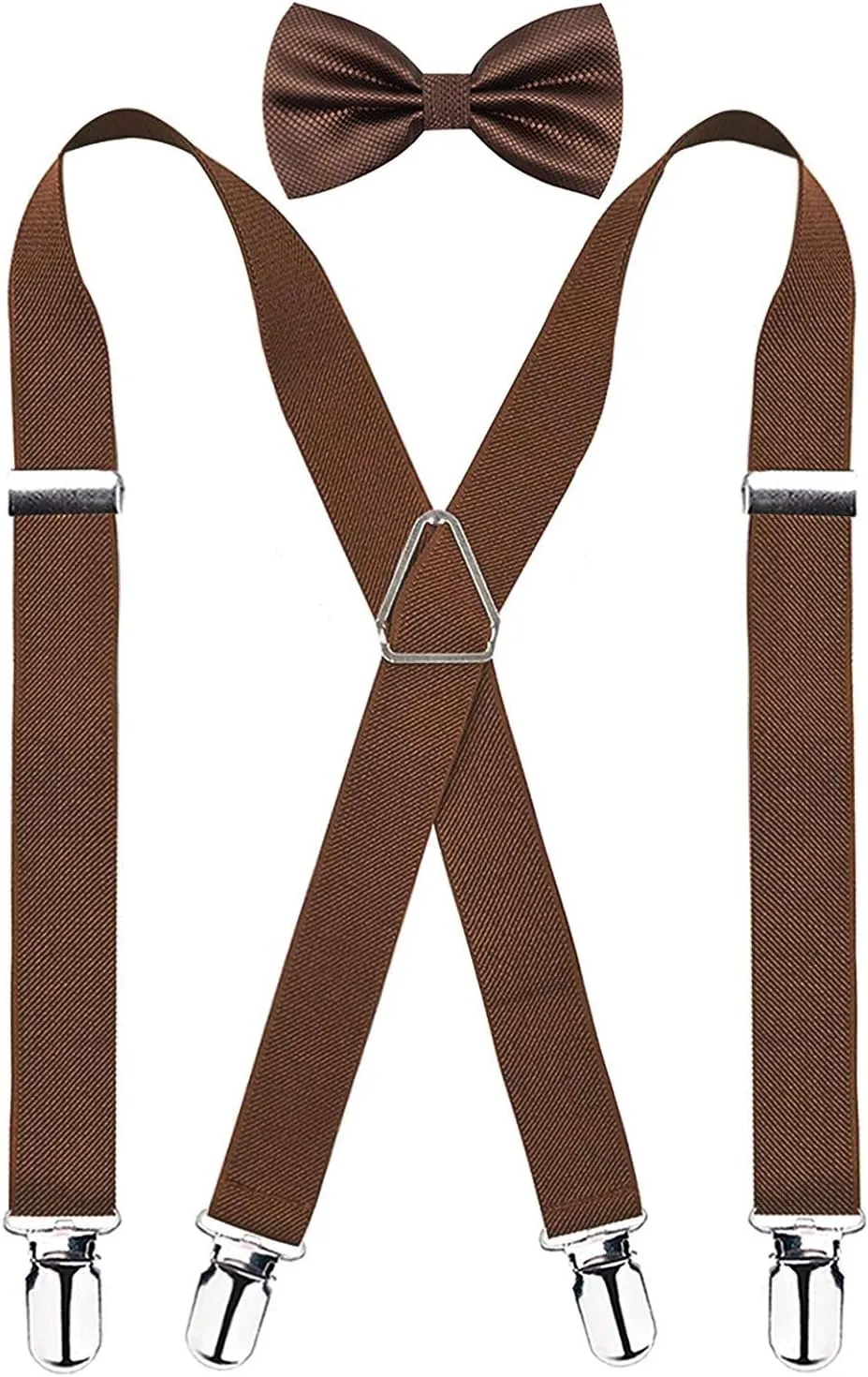 Alizeal Men's 4 Clips X-Back Solid Suspenders Pre Tied Bow Tie Set Elastic Adjustable Braces