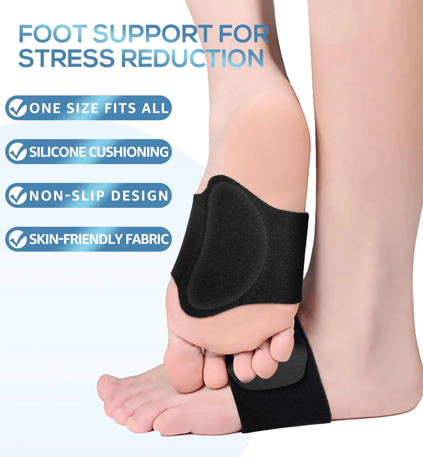Arch Support Brace (2 Pack)  Adjustable, Non-Slip Arch Wraps with Soft Elastic Silicone Pads for Foot Care, Flat & Fallen Arches, High Arch, Plantar Fasciitis Relief  Fits All Shoes (Black)