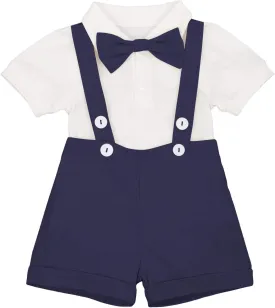 Baby Boys Formal Suit Set Short Sleeve Romper Suspenders Shorts Pants Bowtie Wedding Tuxedo Outfits Cake Smash Clothes