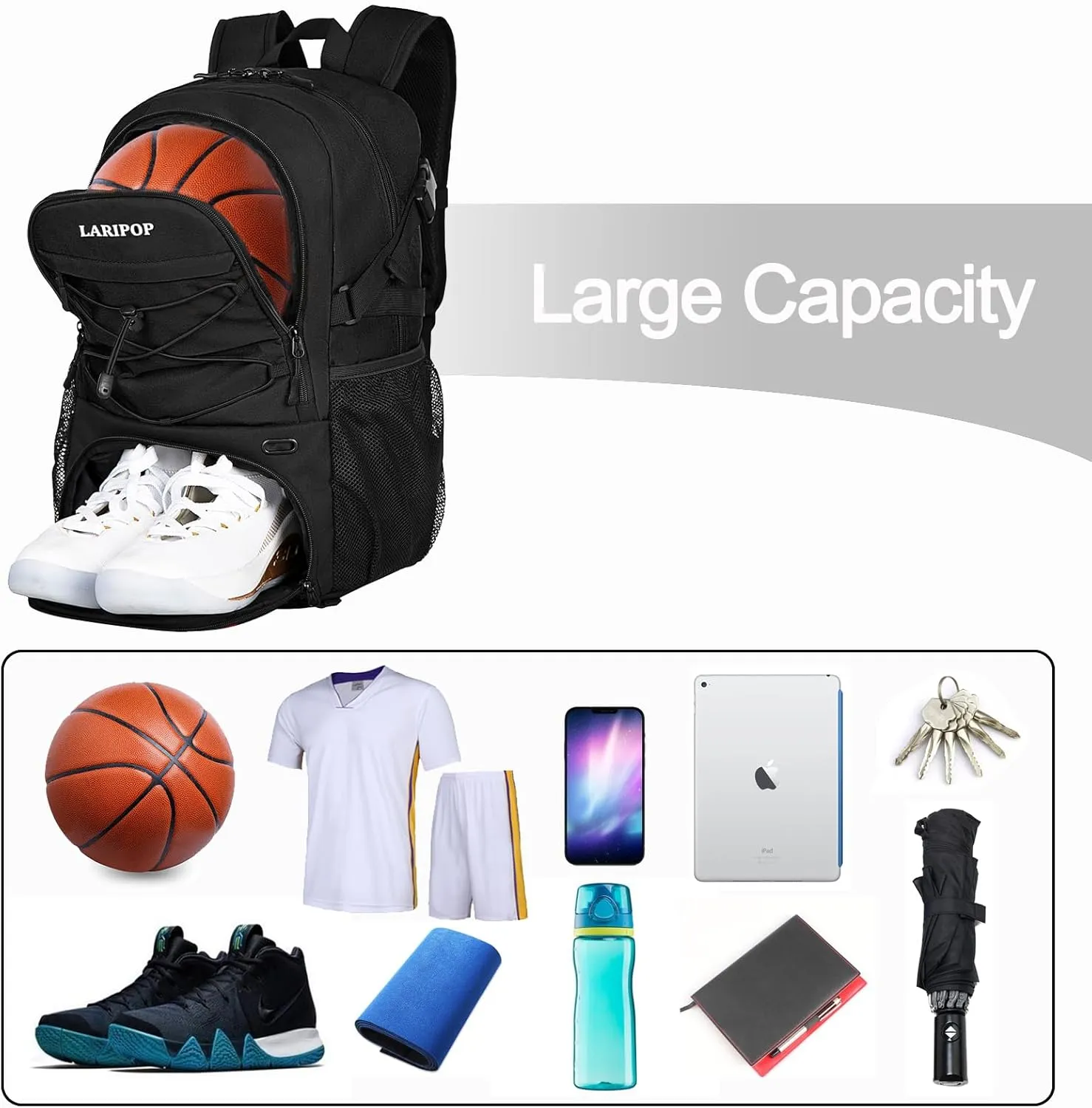 Basketball Bag Backpack with Ball Holder Shoes Compartment, Elite Backpack-Large Basketball Accessories Sports Bag