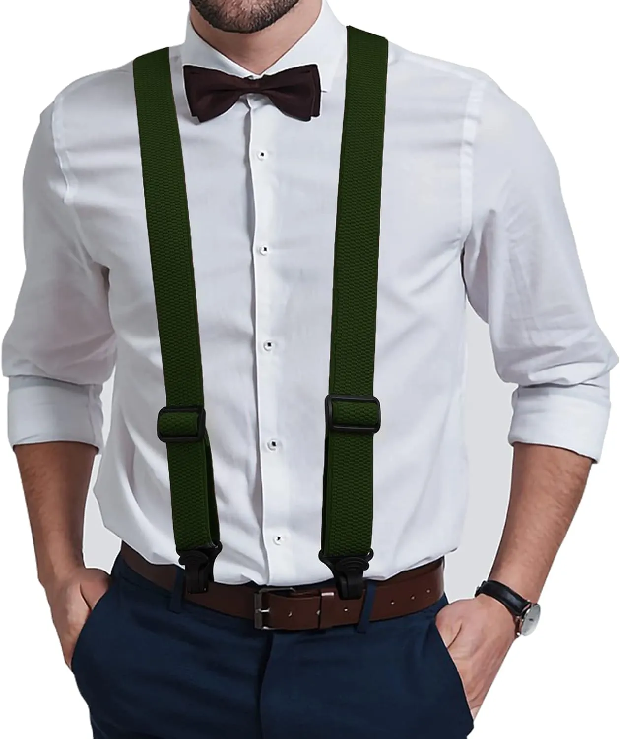 Buyless Fashion Heavy Duty Suspenders for Men - 48" Adjustable Straps 1 1/2" - X Back with Black Plastic Clips