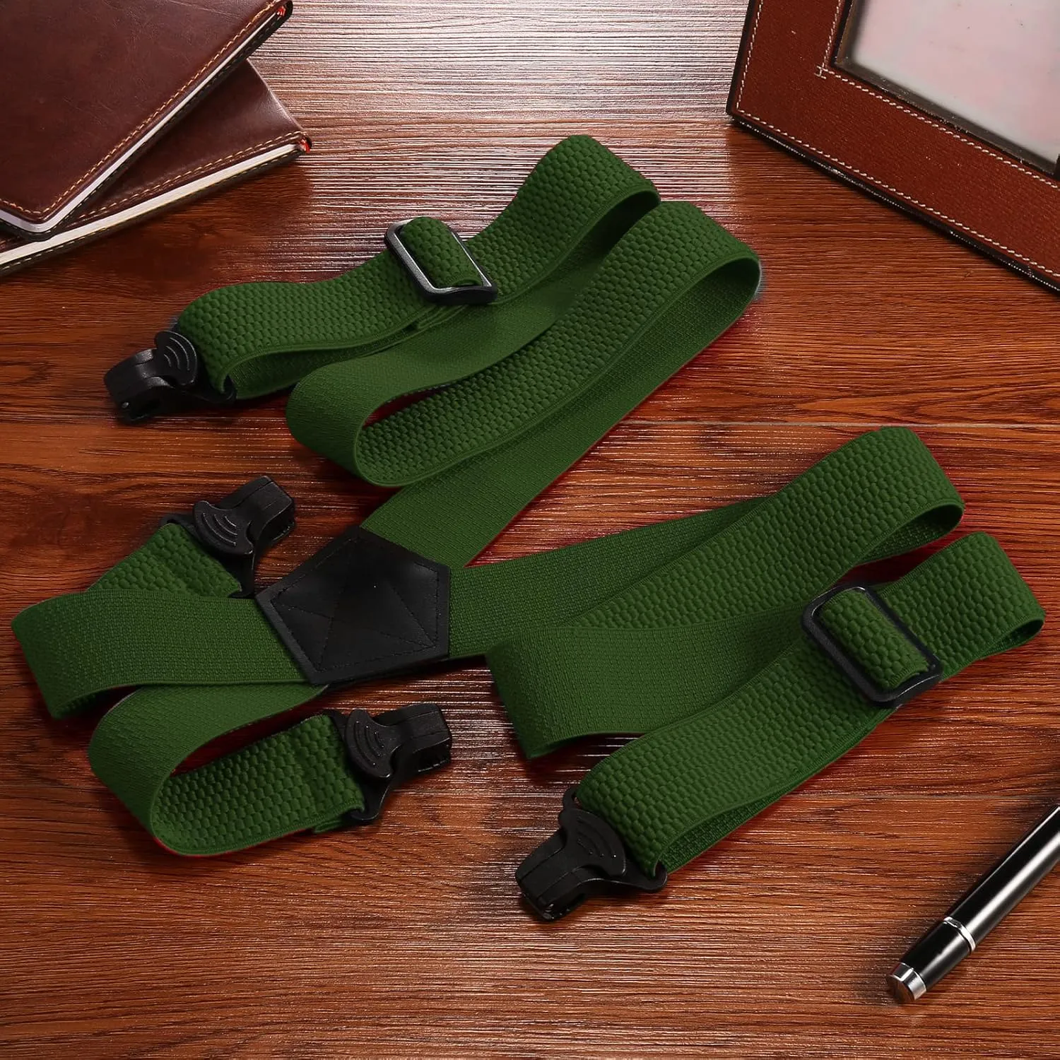 Buyless Fashion Heavy Duty Suspenders for Men - 48" Adjustable Straps 1 1/2" - X Back with Black Plastic Clips