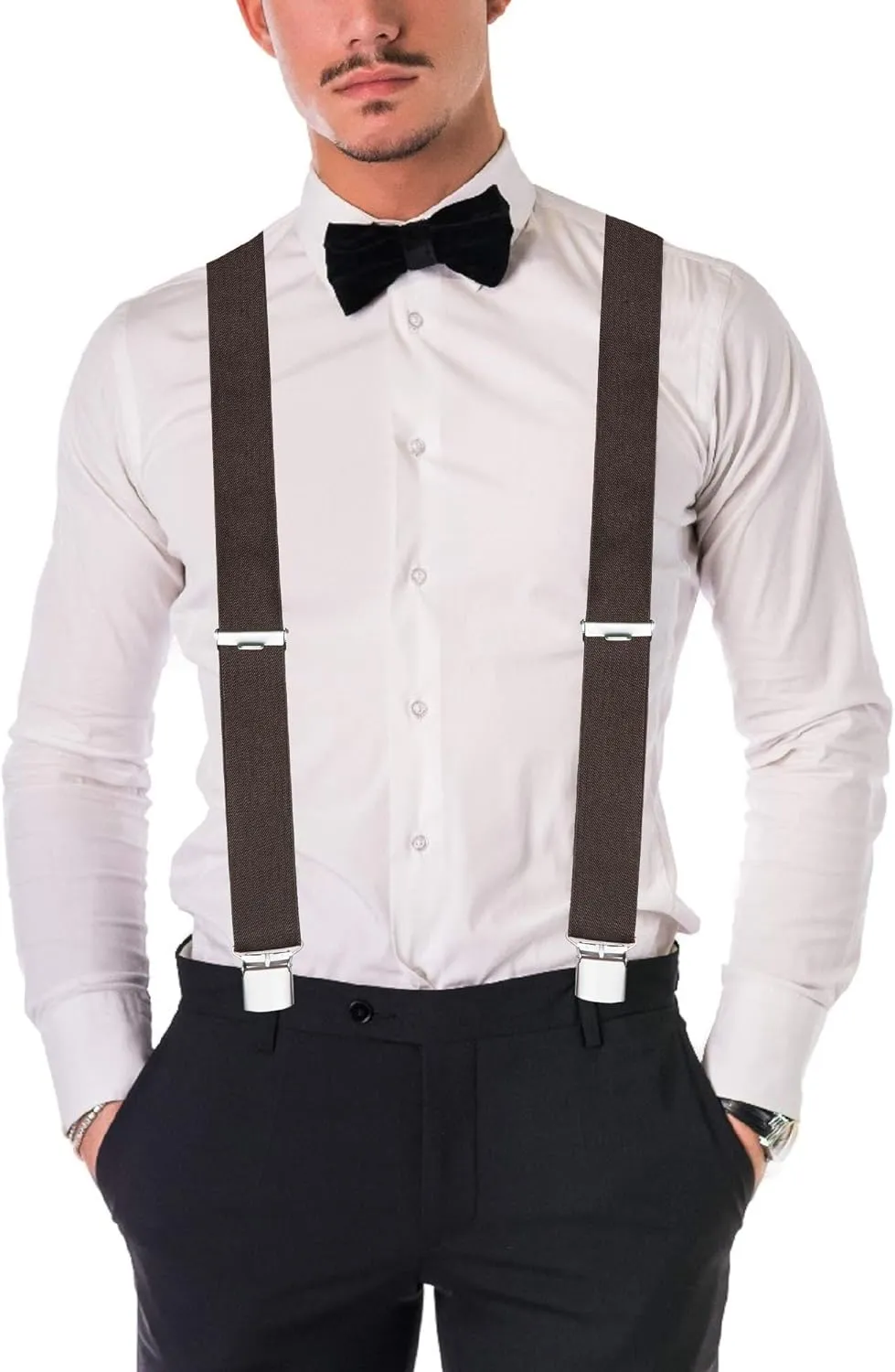 Buyless Fashion Suspenders for Men - 48" Elastic Adjustable Straps 1 1/4" - X Back