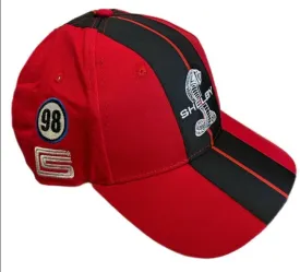 Carroll Shelby Super Snake Red Cap Hat | Two Black Stripe Shelby Cobra Design Racing Performance Hat | Officially Licensed Shelby Product | One-Size Fits All | Adjustable Closure