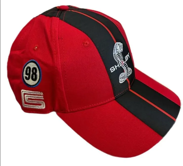 Carroll Shelby Super Snake Red Cap Hat | Two Black Stripe Shelby Cobra Design Racing Performance Hat | Officially Licensed Shelby Product | One-Size Fits All | Adjustable Closure