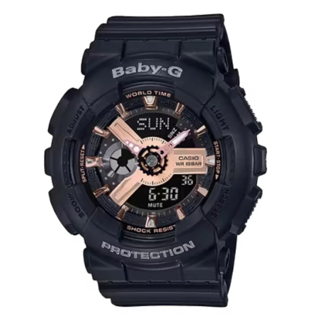Casio Baby-G Black and Rose Gold Analog-Digital Ladies Watch BA-110RG-1ADR
