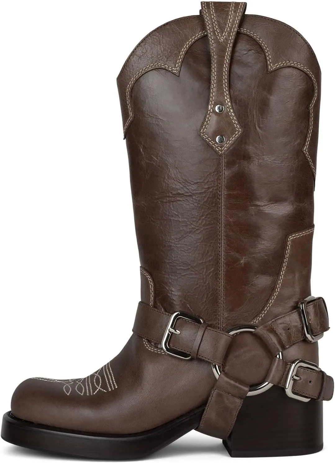 DOEYG Women's Banana Knee High Boots Square Toe Chunky Block Heel Tall Boots Wide Calf Fashion Comfortable Casual Pull on Long Boots