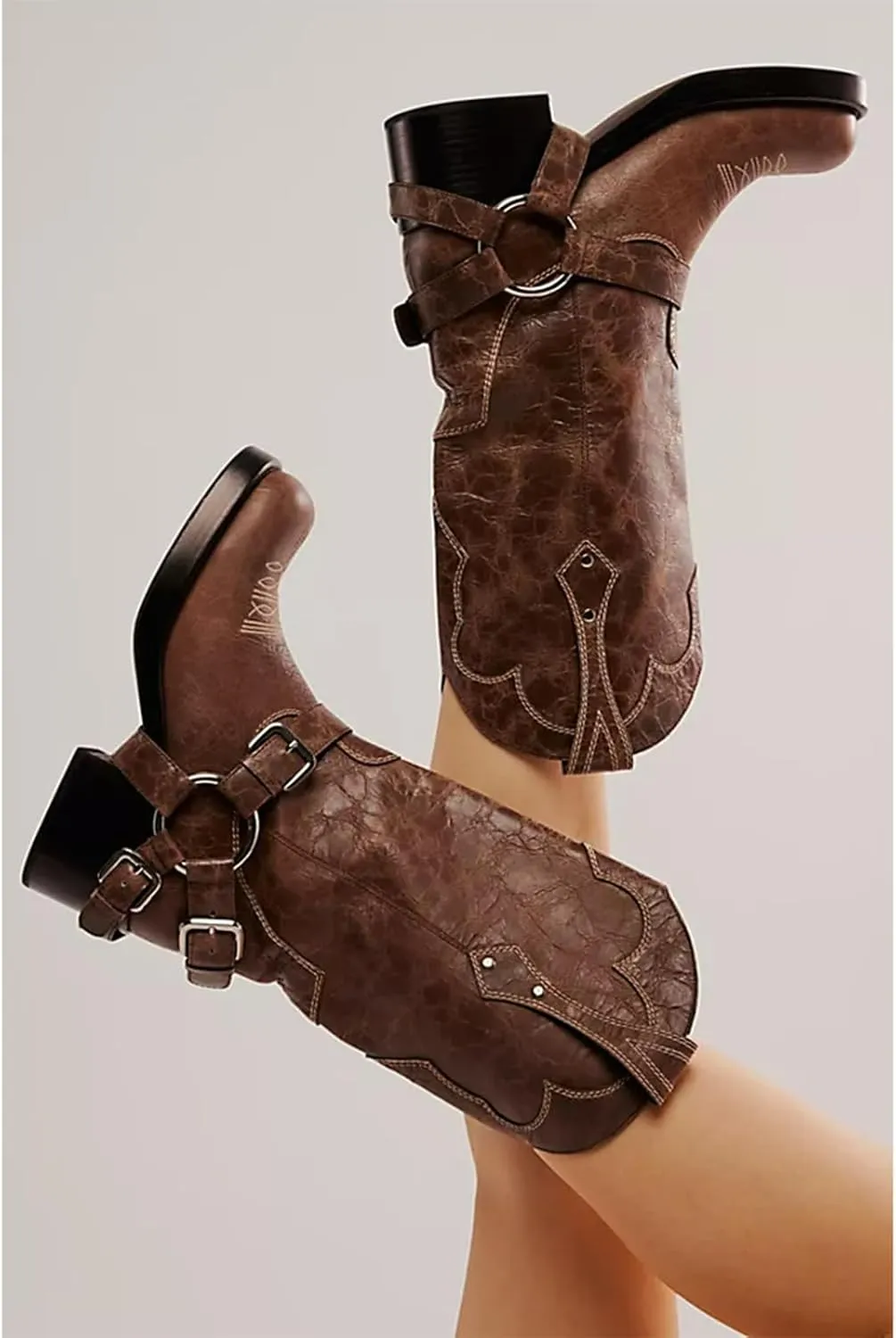 DOEYG Women's Banana Knee High Boots Square Toe Chunky Block Heel Tall Boots Wide Calf Fashion Comfortable Casual Pull on Long Boots
