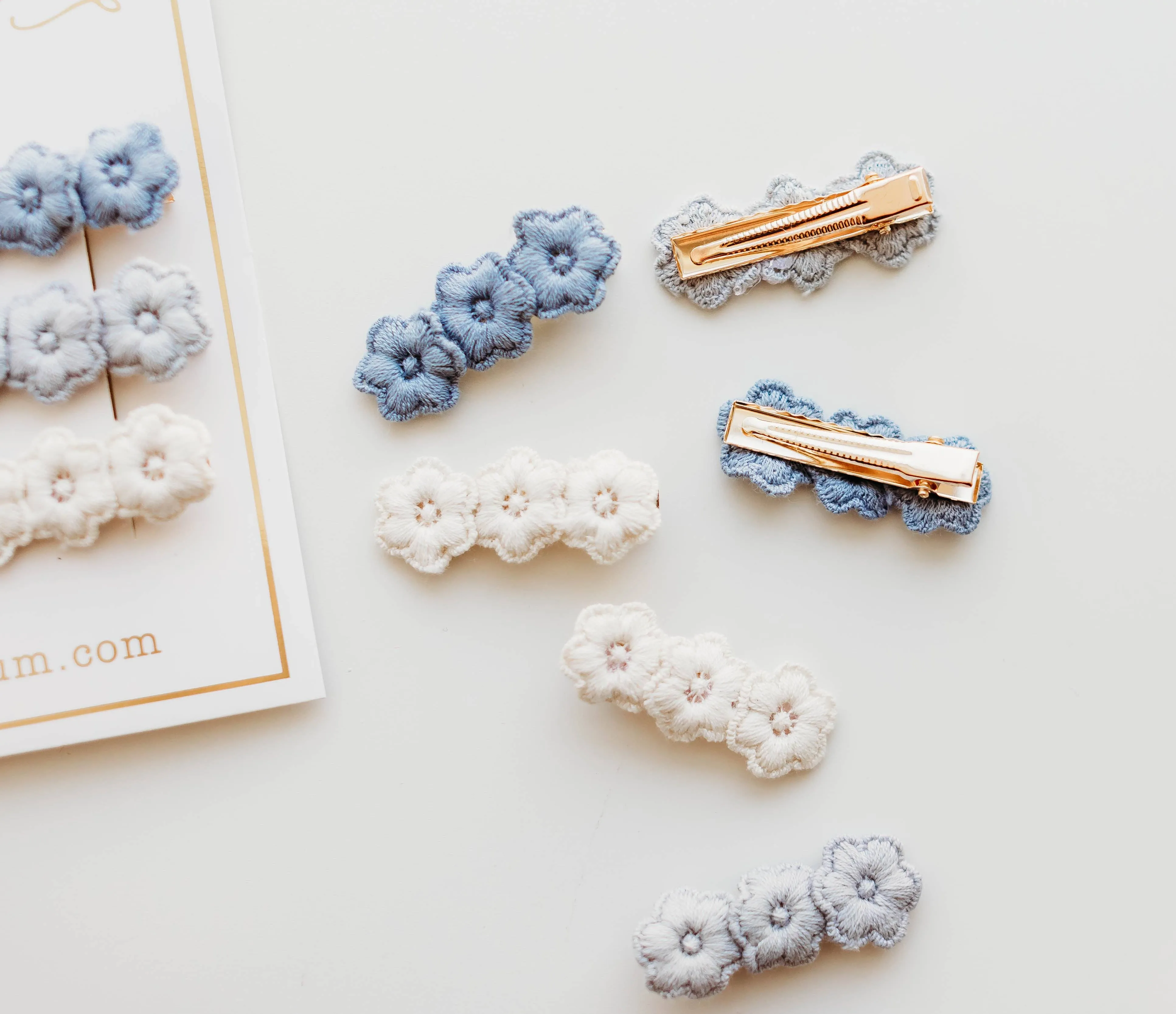 Embroidery Hair Clip Set - Blue Ombre: Clip