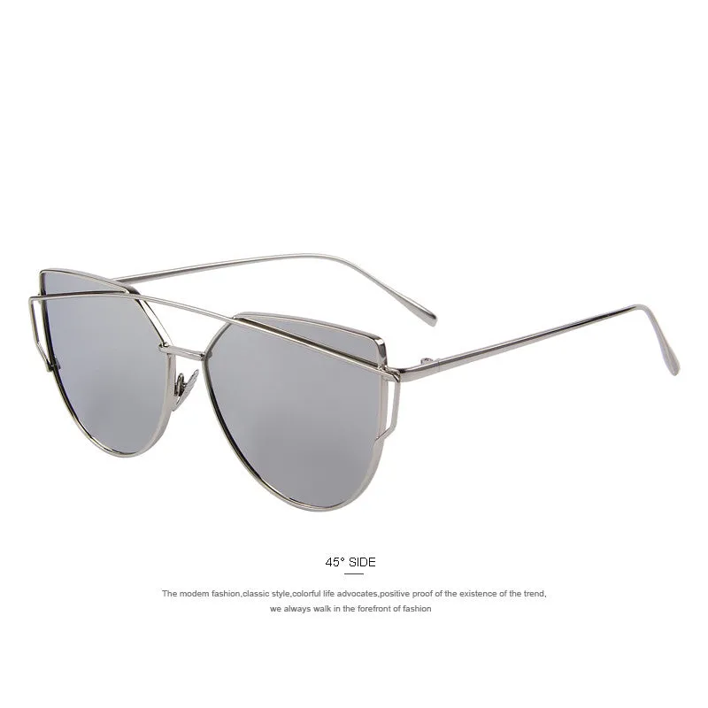 Fashion Women Cat Eye Sunglasses Classic Brand Designer Twin-Beams Sunglasses Coating Mirror Flat Panel Lens