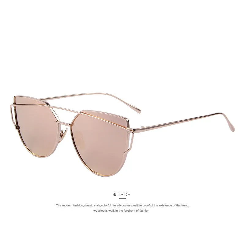 Fashion Women Cat Eye Sunglasses Classic Brand Designer Twin-Beams Sunglasses Coating Mirror Flat Panel Lens