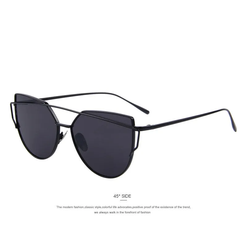 Fashion Women Cat Eye Sunglasses Classic Brand Designer Twin-Beams Sunglasses Coating Mirror Flat Panel Lens