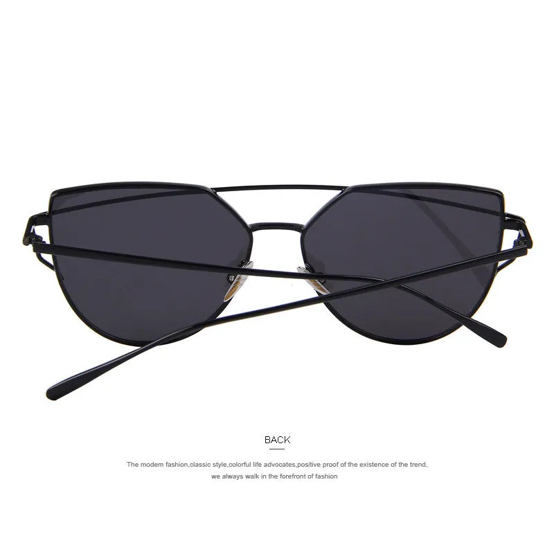 Fashion Women Cat Eye Sunglasses Classic Brand Designer Twin-Beams Sunglasses Coating Mirror Flat Panel Lens
