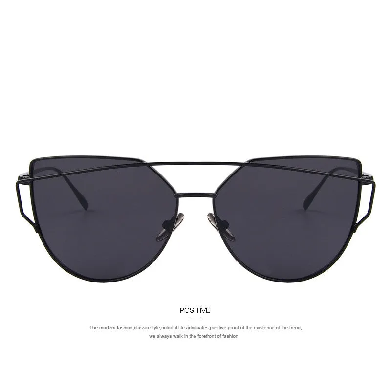 Fashion Women Cat Eye Sunglasses Classic Brand Designer Twin-Beams Sunglasses Coating Mirror Flat Panel Lens