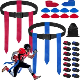 Flag Football Belts, 14 Player Adjustable Flag Football Set with 42 Flags, 8 Practice Cones and Bag, for Kids Youth and Adults Training