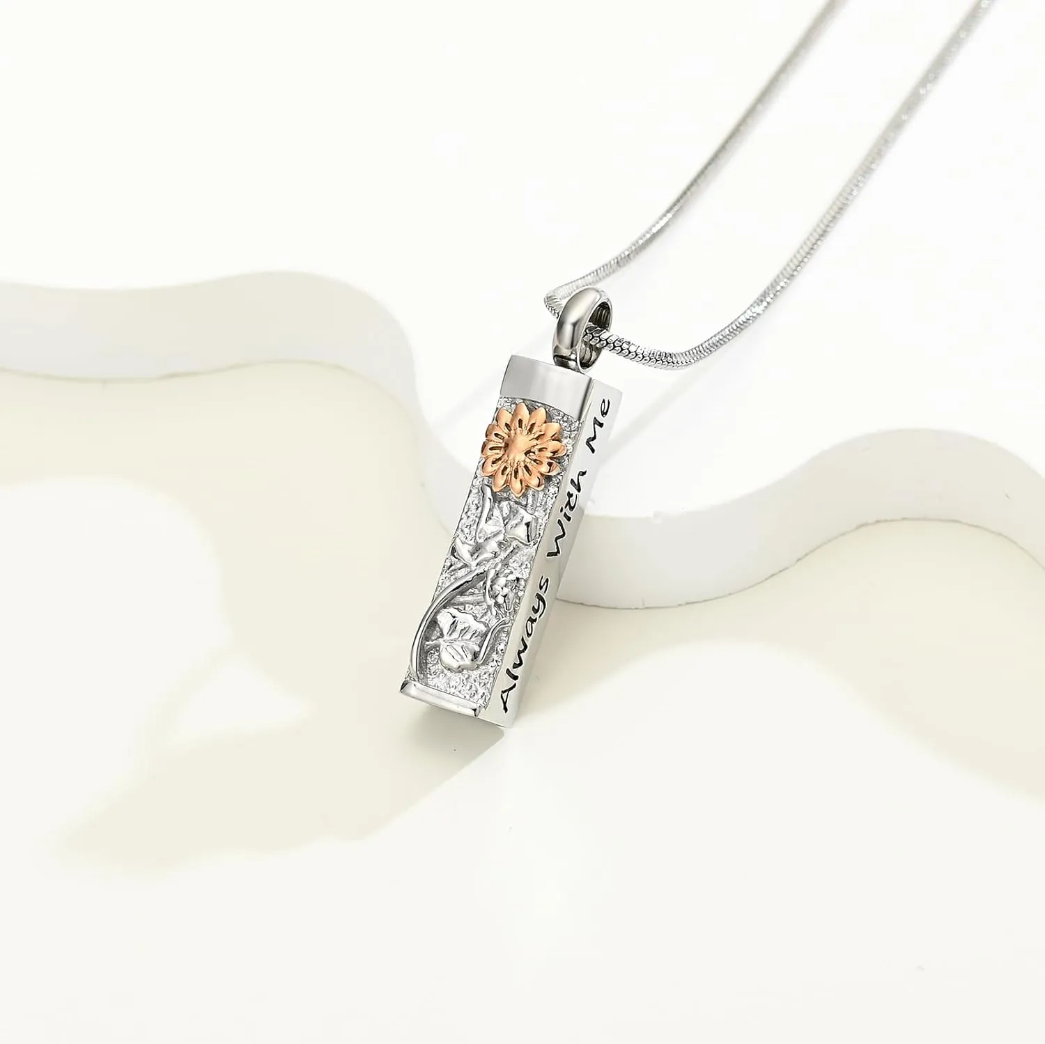 Flower Celtic Cremation Jewelry for Women Men Cylinder Bar Sunflower Urn Necklace for Ashes Pendant Necklace Vial Memorial Keepsake Jewelry for Ashes Necklace of Loved Ones