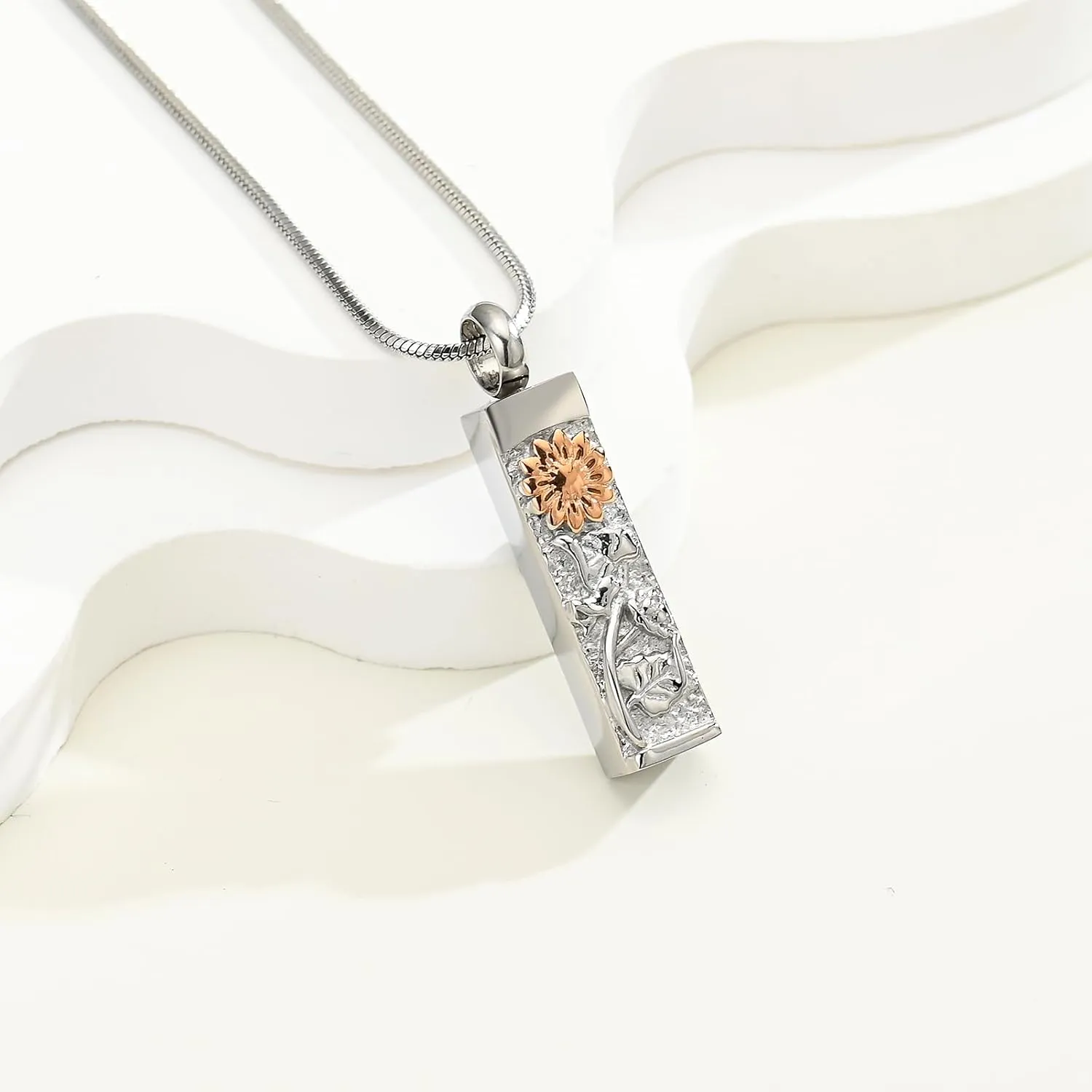 Flower Celtic Cremation Jewelry for Women Men Cylinder Bar Sunflower Urn Necklace for Ashes Pendant Necklace Vial Memorial Keepsake Jewelry for Ashes Necklace of Loved Ones