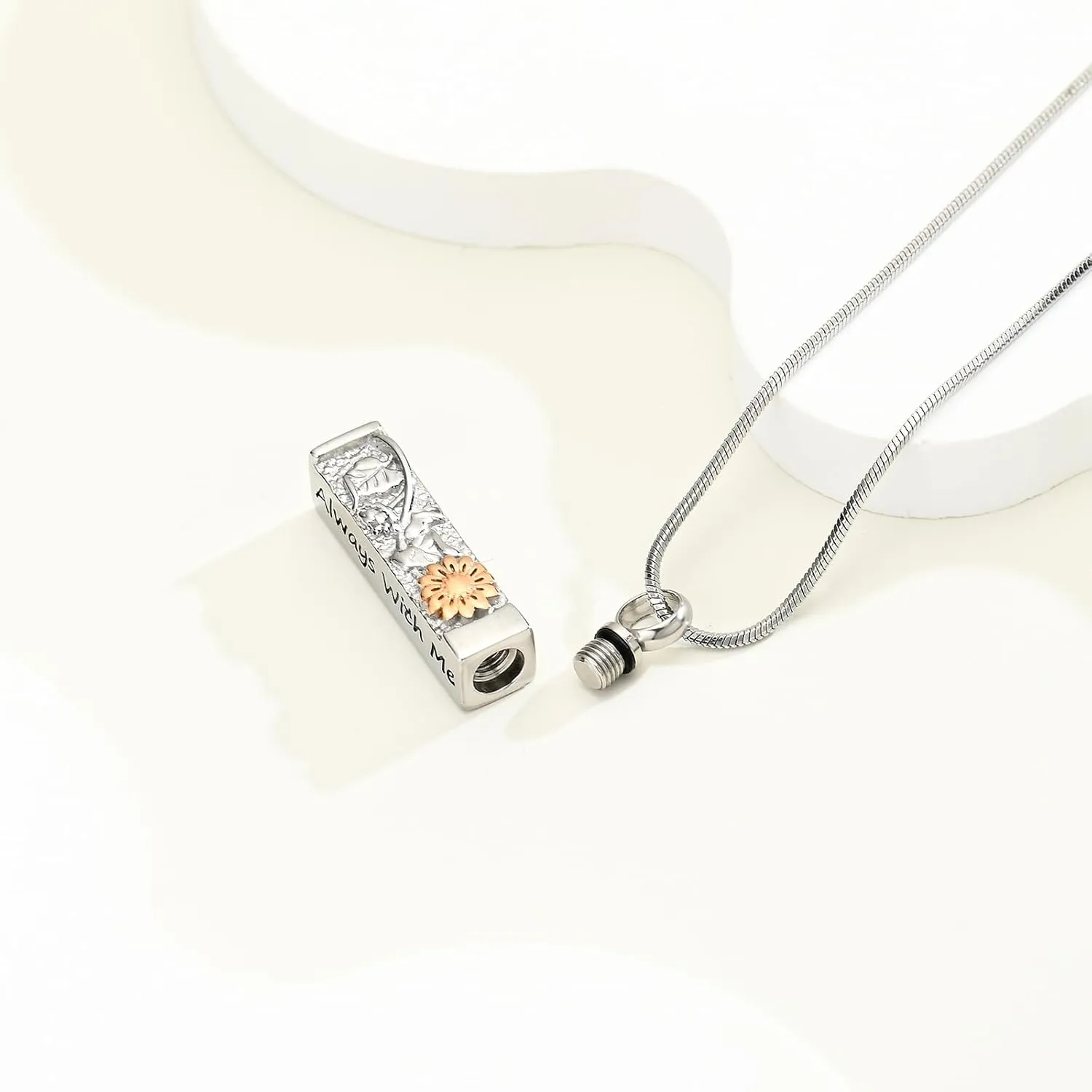 Flower Celtic Cremation Jewelry for Women Men Cylinder Bar Sunflower Urn Necklace for Ashes Pendant Necklace Vial Memorial Keepsake Jewelry for Ashes Necklace of Loved Ones