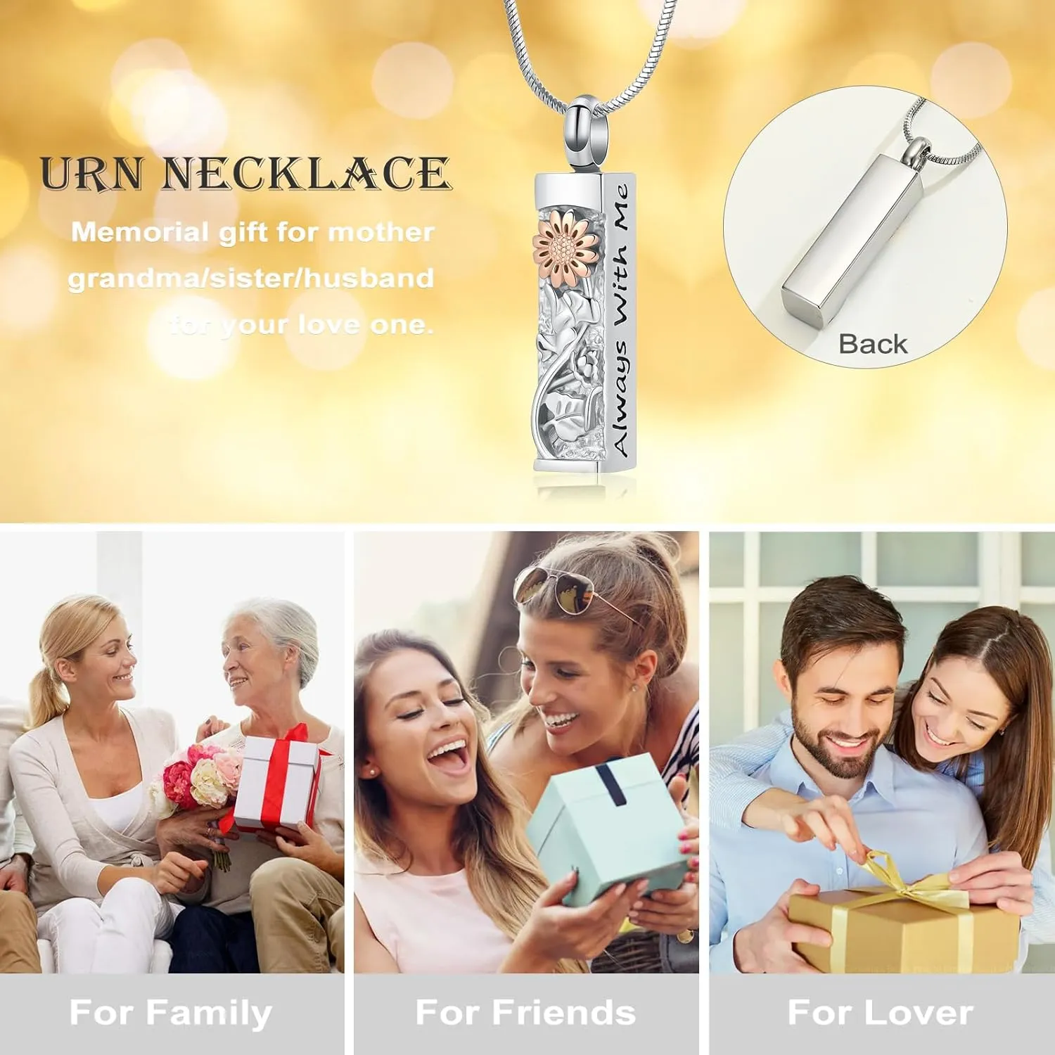 Flower Celtic Cremation Jewelry for Women Men Cylinder Bar Sunflower Urn Necklace for Ashes Pendant Necklace Vial Memorial Keepsake Jewelry for Ashes Necklace of Loved Ones