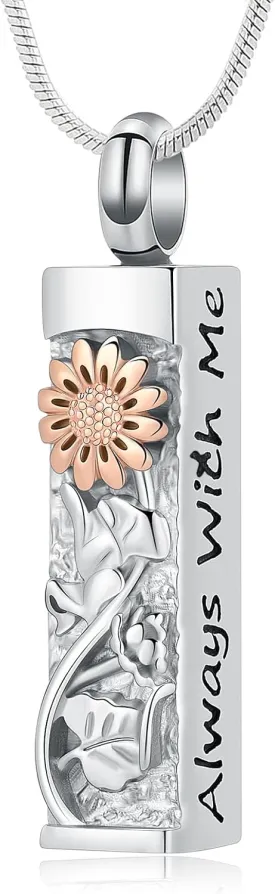 Flower Celtic Cremation Jewelry for Women Men Cylinder Bar Sunflower Urn Necklace for Ashes Pendant Necklace Vial Memorial Keepsake Jewelry for Ashes Necklace of Loved Ones