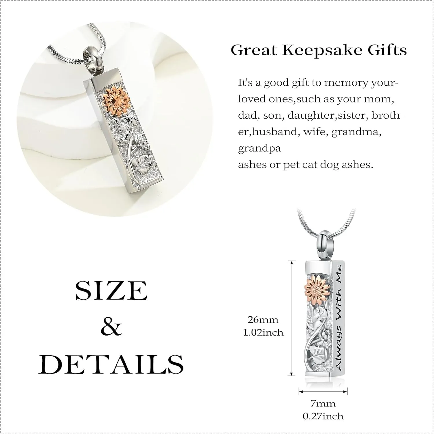 Flower Celtic Cremation Jewelry for Women Men Cylinder Bar Sunflower Urn Necklace for Ashes Pendant Necklace Vial Memorial Keepsake Jewelry for Ashes Necklace of Loved Ones