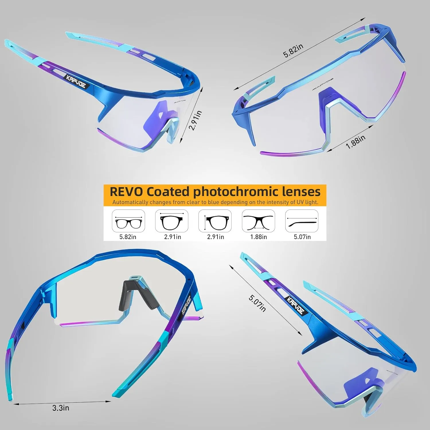 KAPVOE Photochromic Cycling Glasses MTB Clear Mountain Bike Transition Bicycle Sunglasses for Men Women - K9022