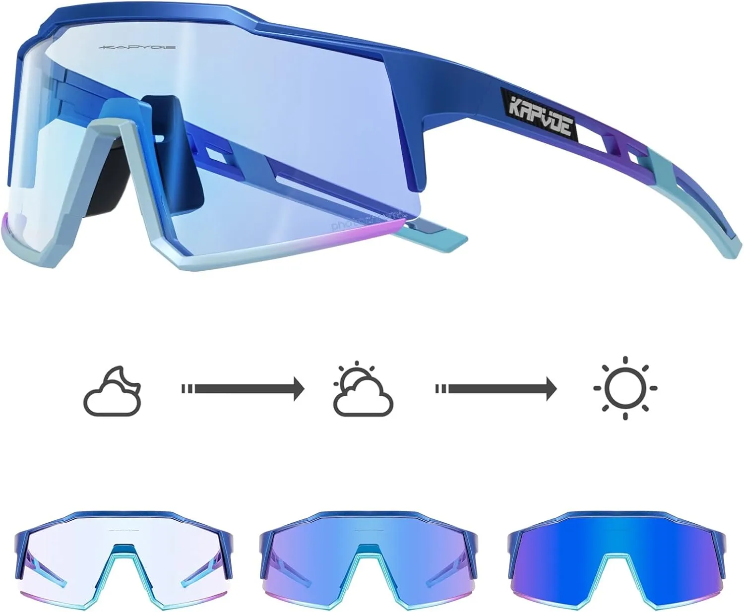 KAPVOE Photochromic Cycling Glasses MTB Clear Mountain Bike Transition Bicycle Sunglasses for Men Women - K9022