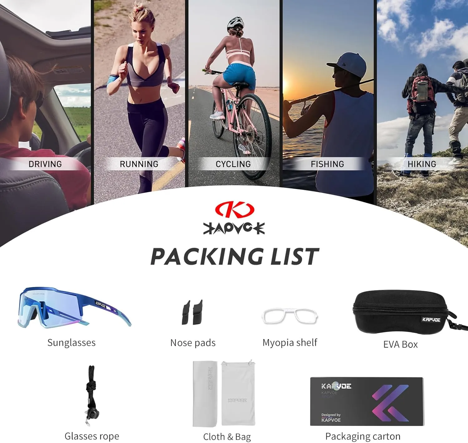 KAPVOE Photochromic Cycling Glasses MTB Clear Mountain Bike Transition Bicycle Sunglasses for Men Women - K9022