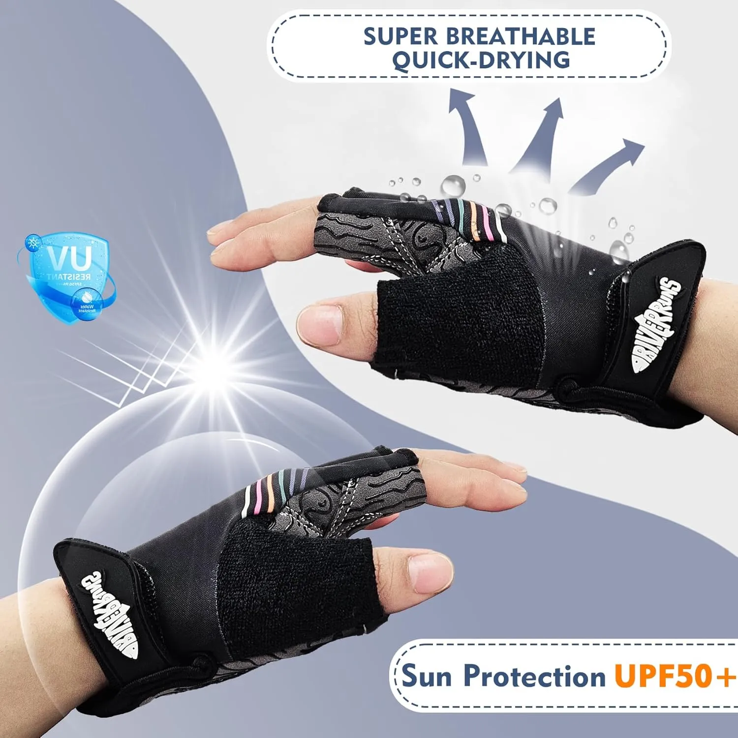 Kayak Gloves: Half Finger Padded Palm Sailing Gloves UPF50  for Paddling, Sailing, Cycling, Driving