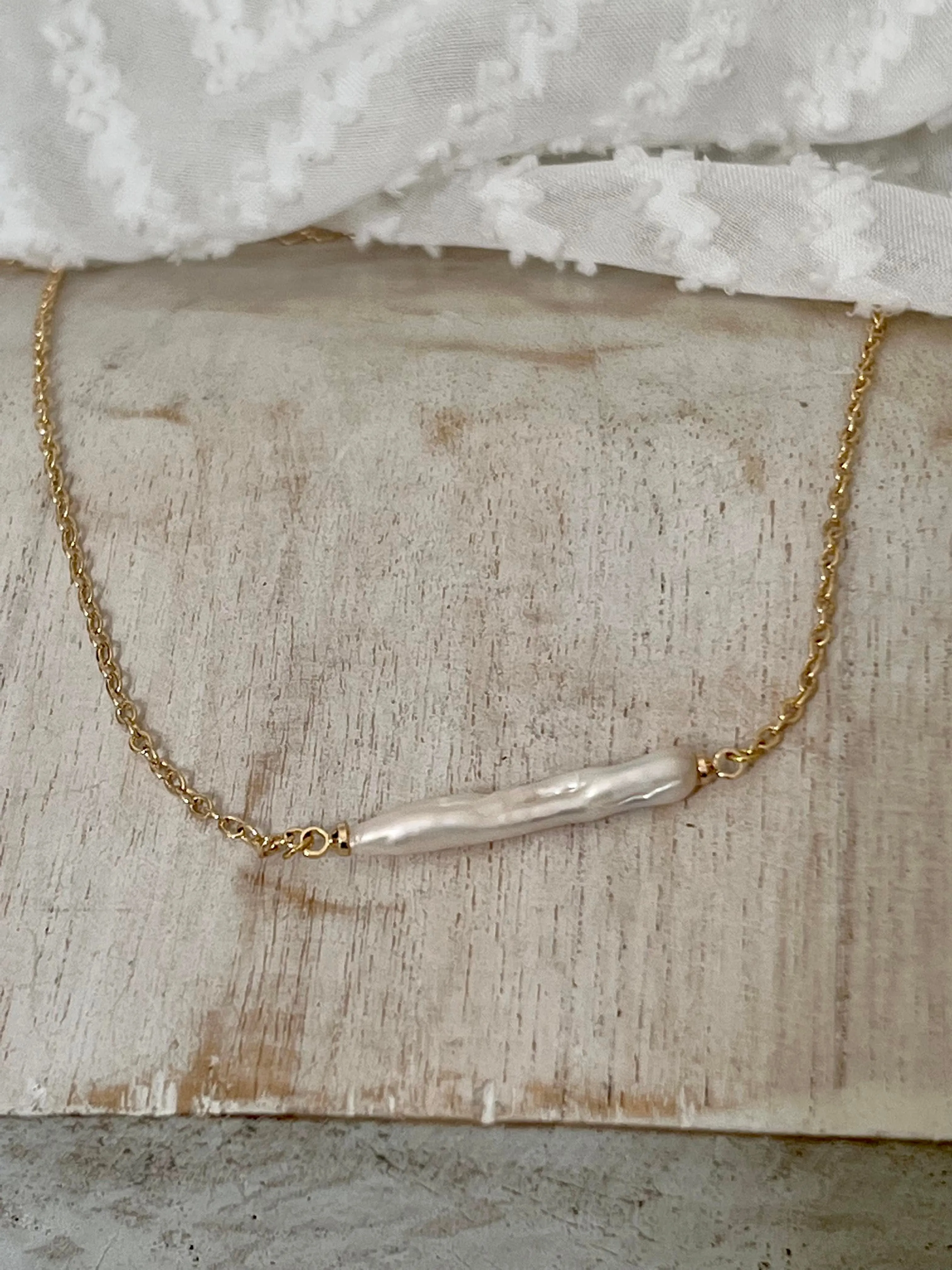 Keshi Stick Pearl Necklace - Gold Vermeil