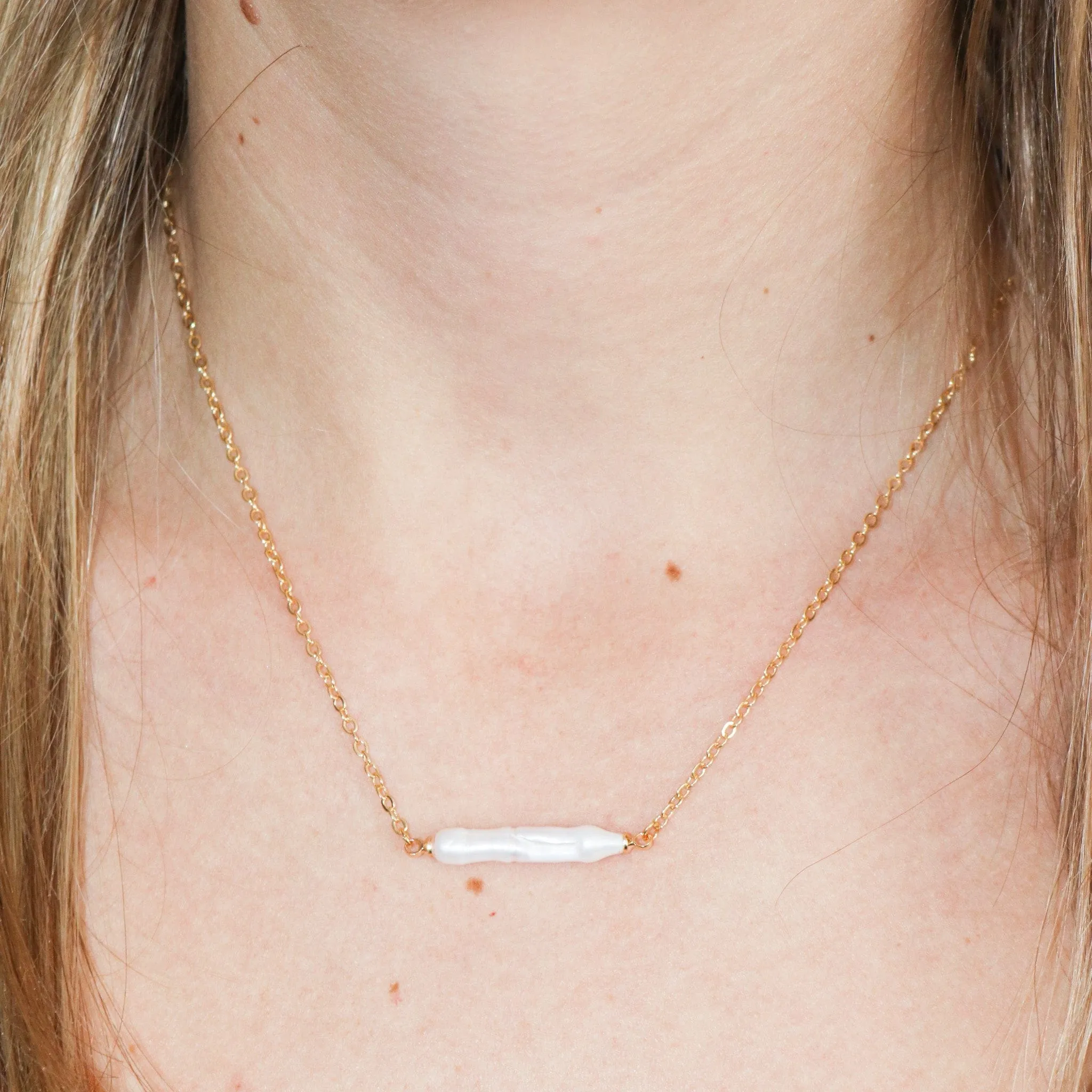 Keshi Stick Pearl Necklace - Gold Vermeil