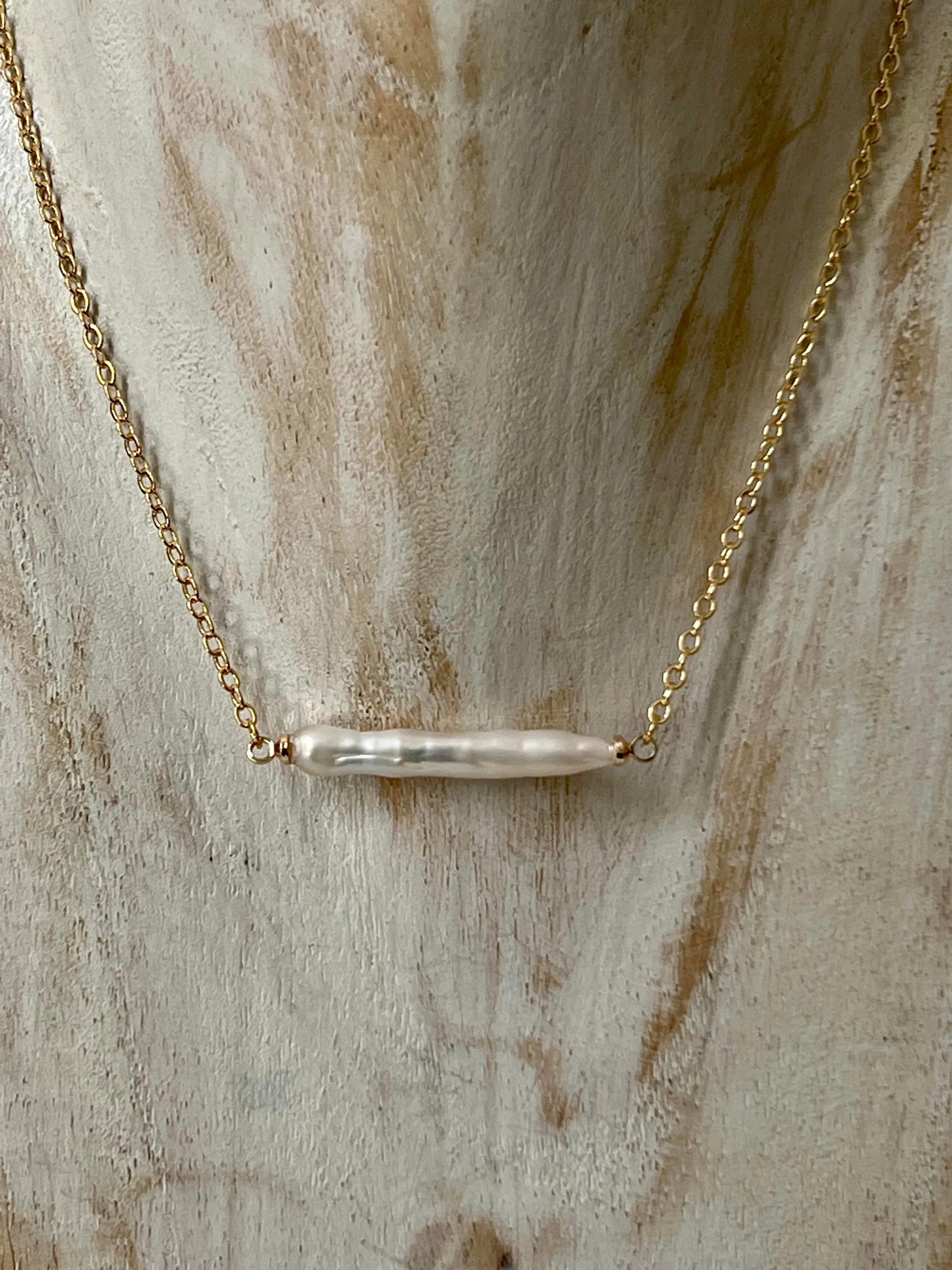 Keshi Stick Pearl Necklace - Gold Vermeil