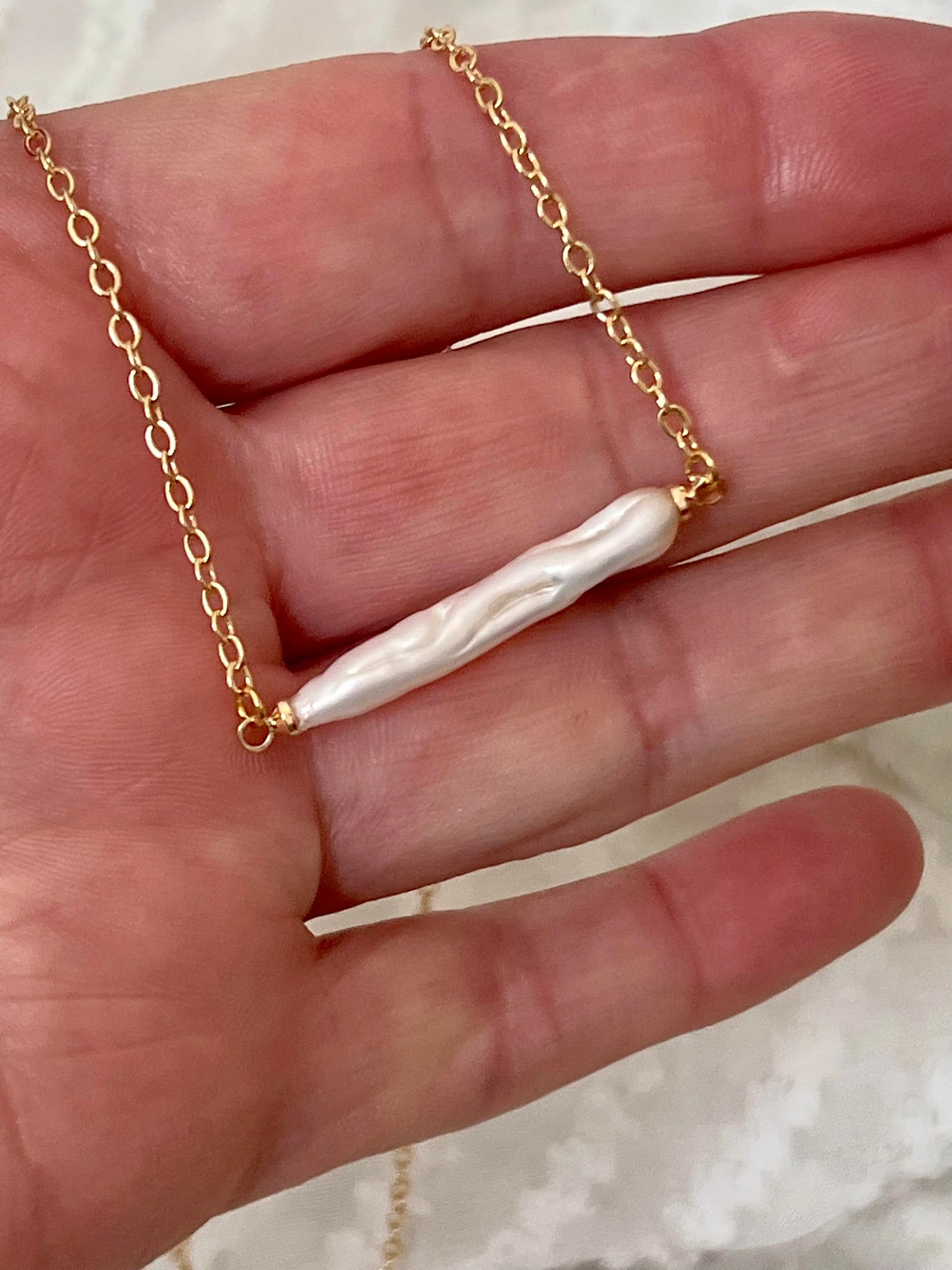 Keshi Stick Pearl Necklace - Gold Vermeil