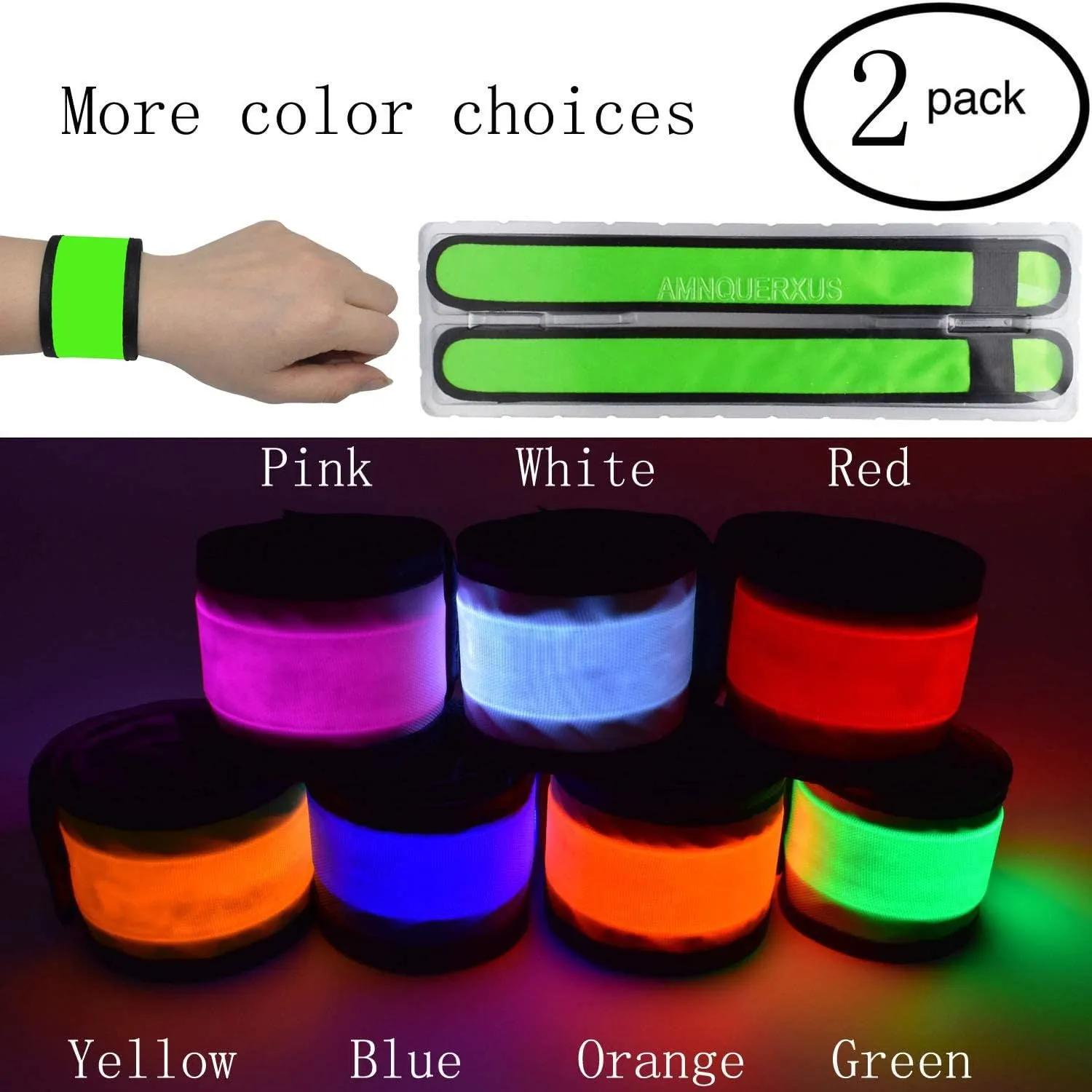 LED Glow Slap Bracelets Light Up Wristbands Flashing Arm Wrist Bands High Visibility Safety Gear Lights for Cycling Walking Running Concert Camping Outdoor Sports, Fits Women Men