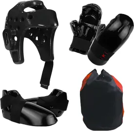 Martial Arts Karate Protective Sparring Gear Package Deal/Gift4 Colors- Adjustable Adults & Kids Headgear, Gloves & Kicks for MMA, Taekwondo, Boxing TrainingGift a Martial Arts backbag