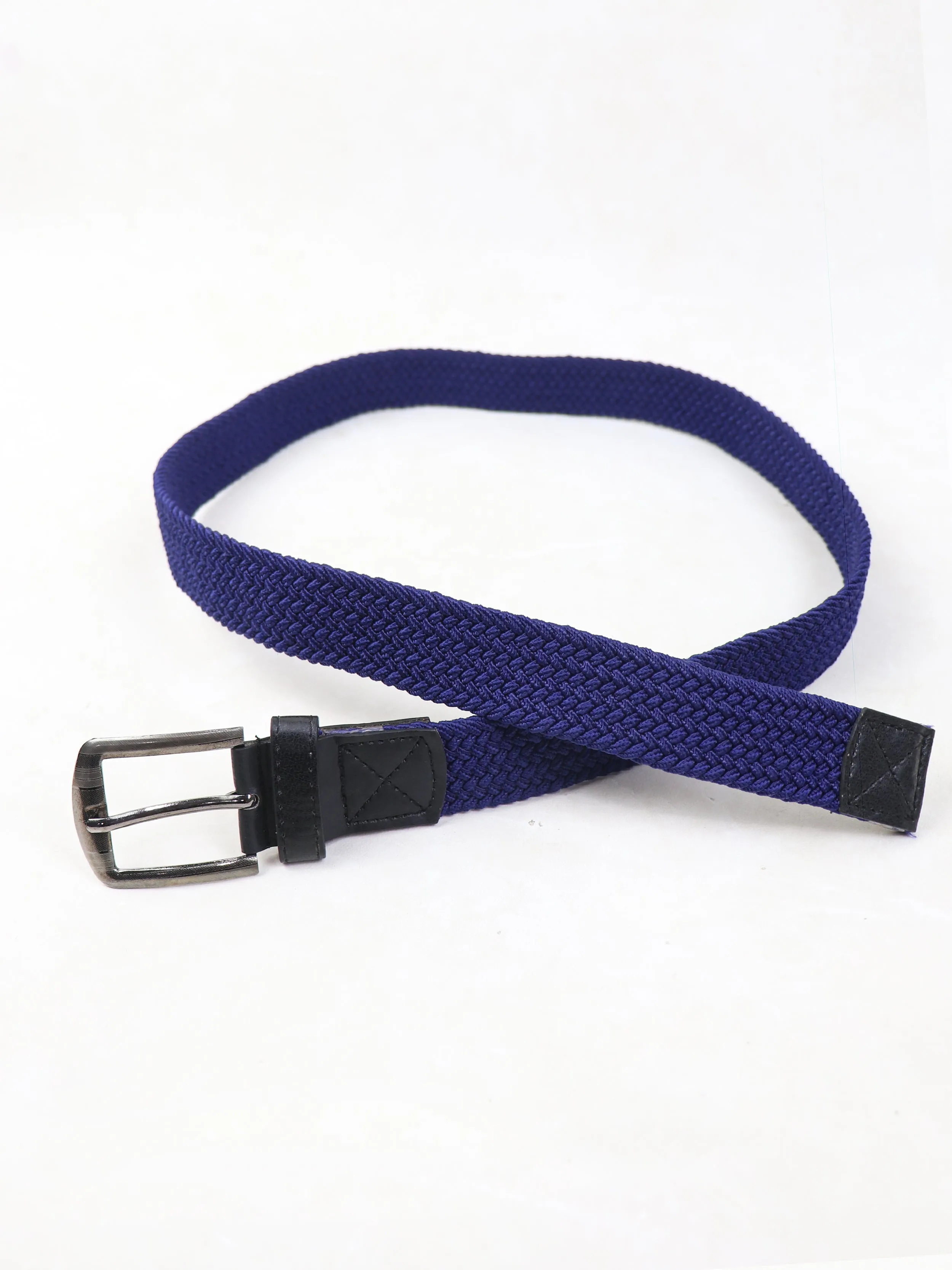 Men Canvas Elastic Fabric Woven Stretch Braided Belt Royal Blue