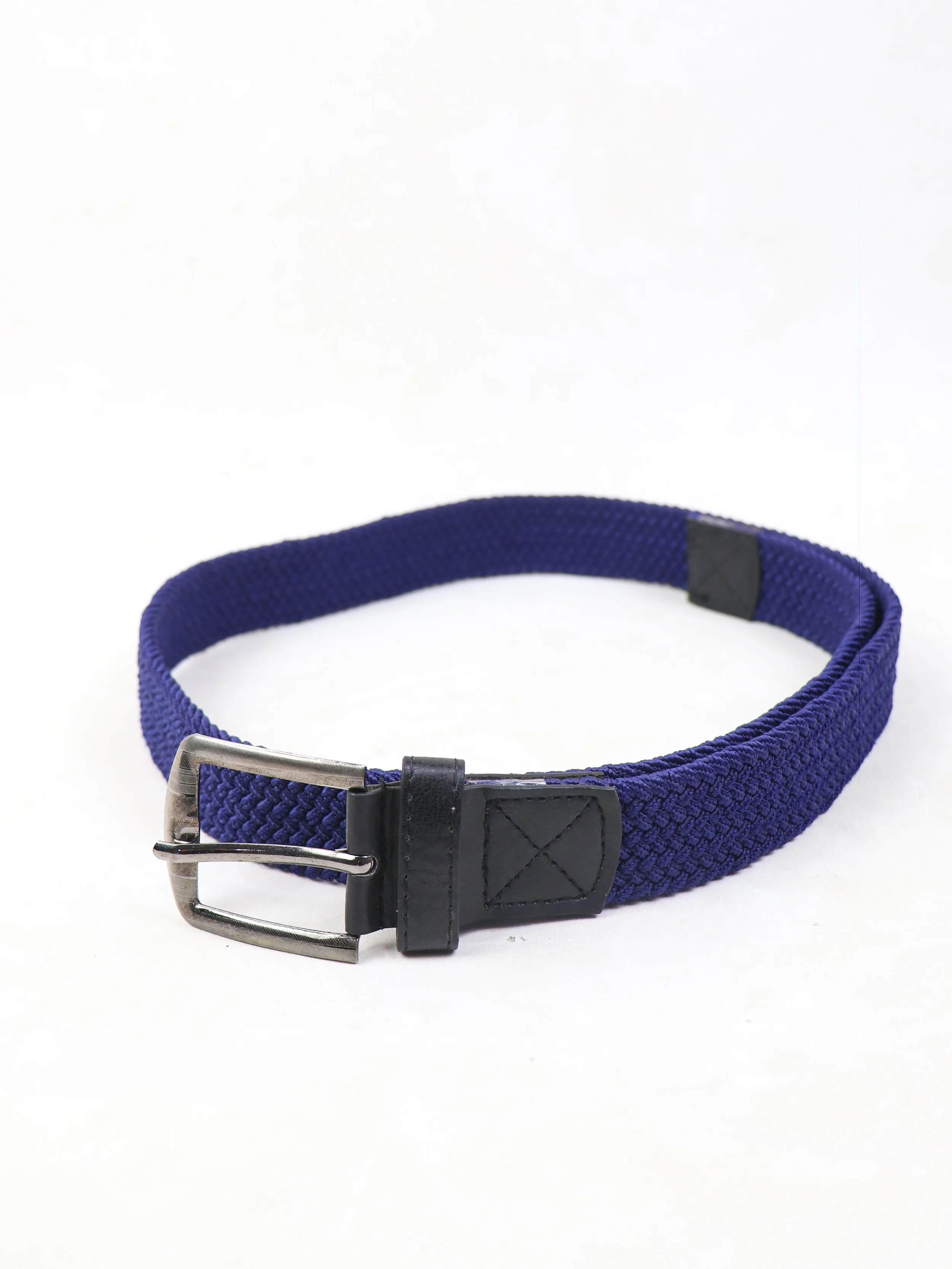 Men Canvas Elastic Fabric Woven Stretch Braided Belt Royal Blue