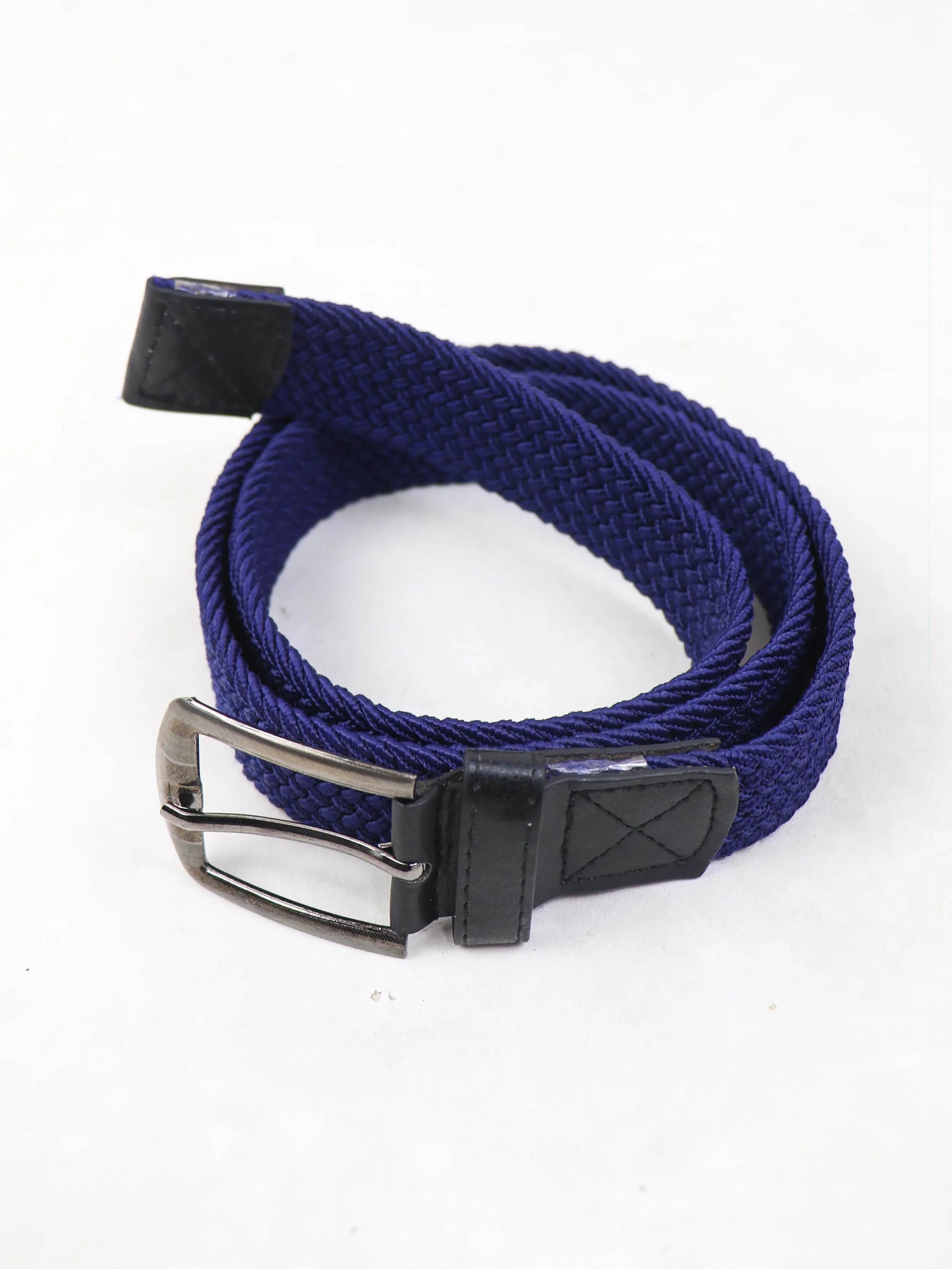 Men Canvas Elastic Fabric Woven Stretch Braided Belt Royal Blue